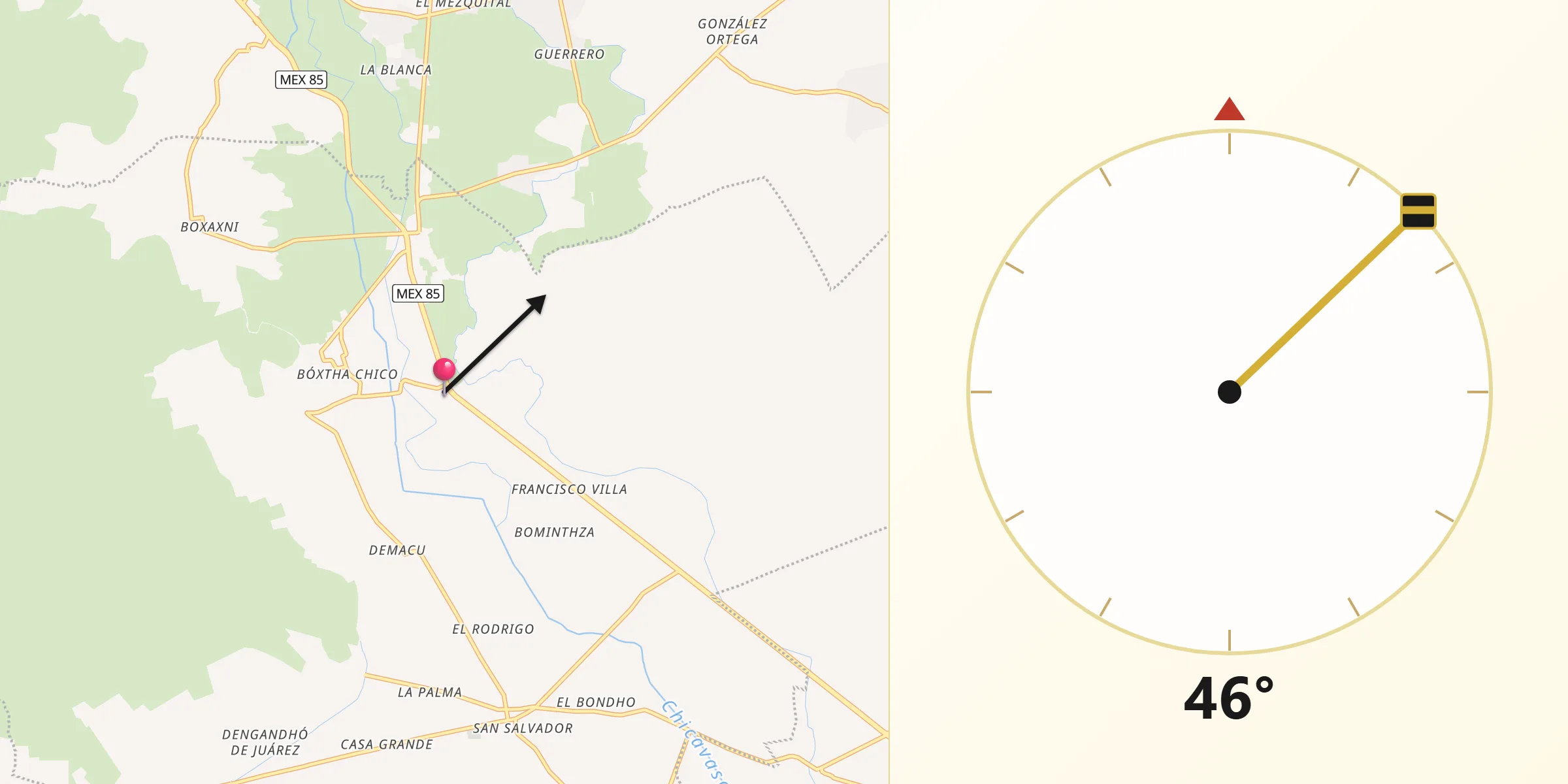Dirección de la Qibla desde Déxtho de Victoria