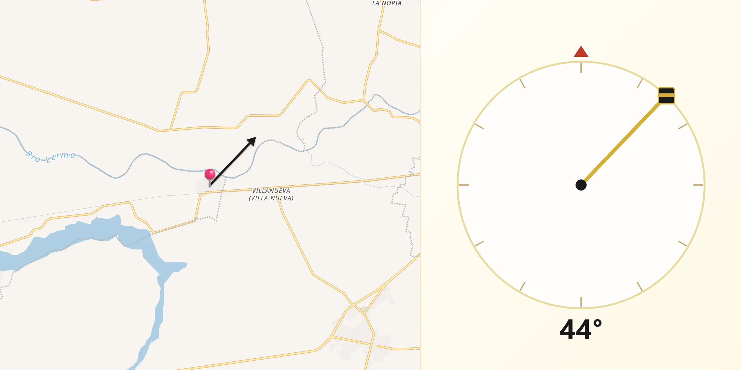 Dirección de la Qibla desde Los Pilares