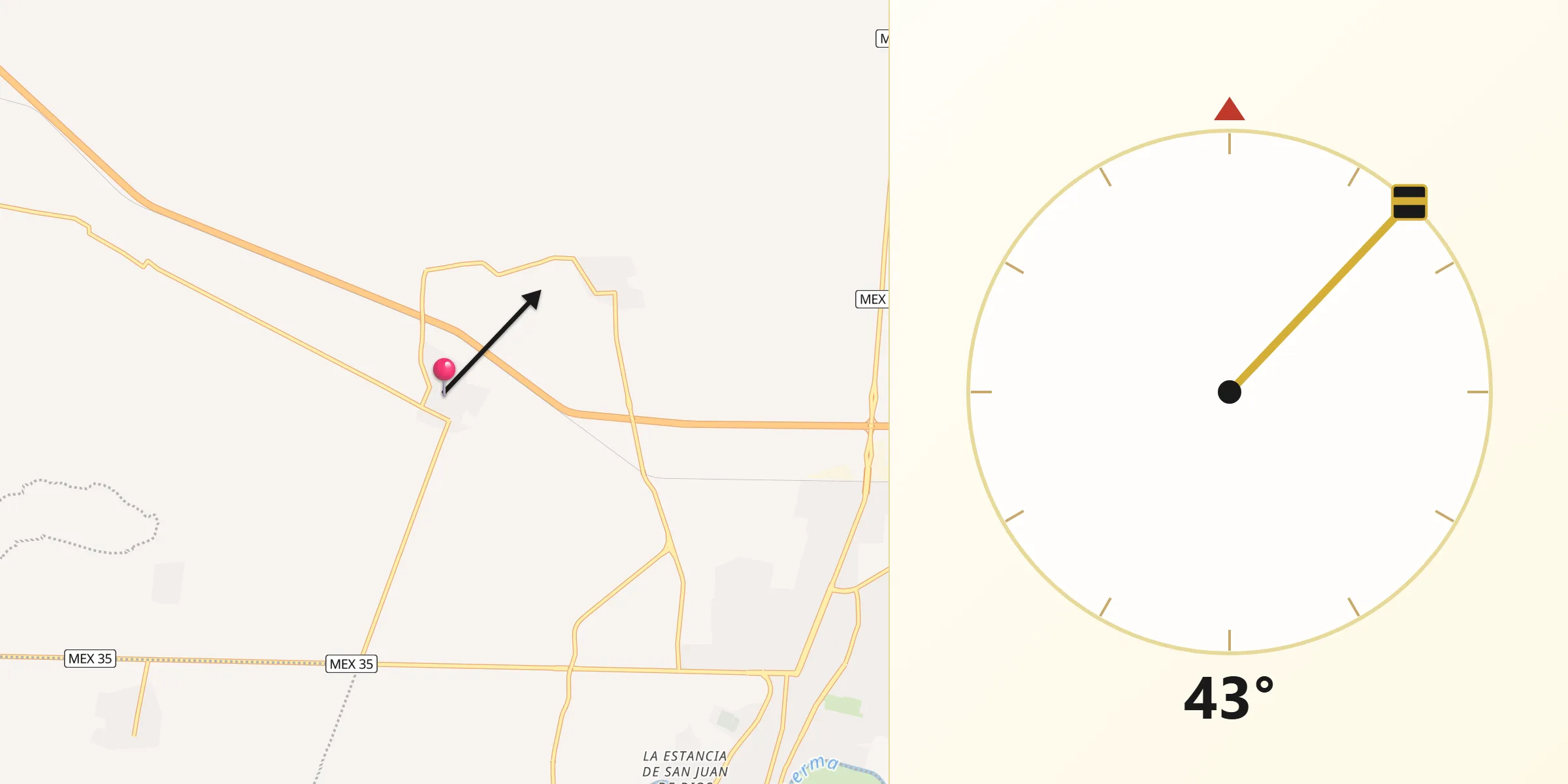 Dirección de la Qibla desde Moras