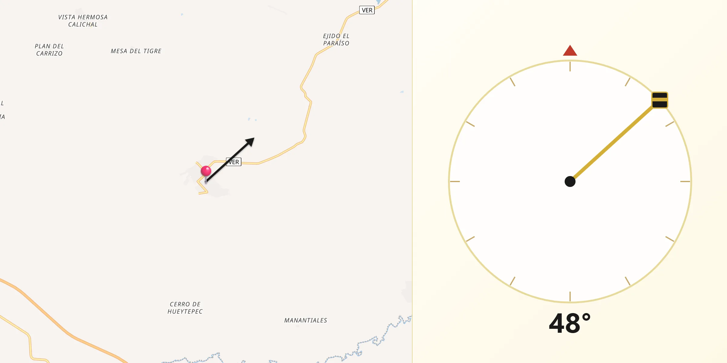 Dirección de la Qibla desde Hueytepec
