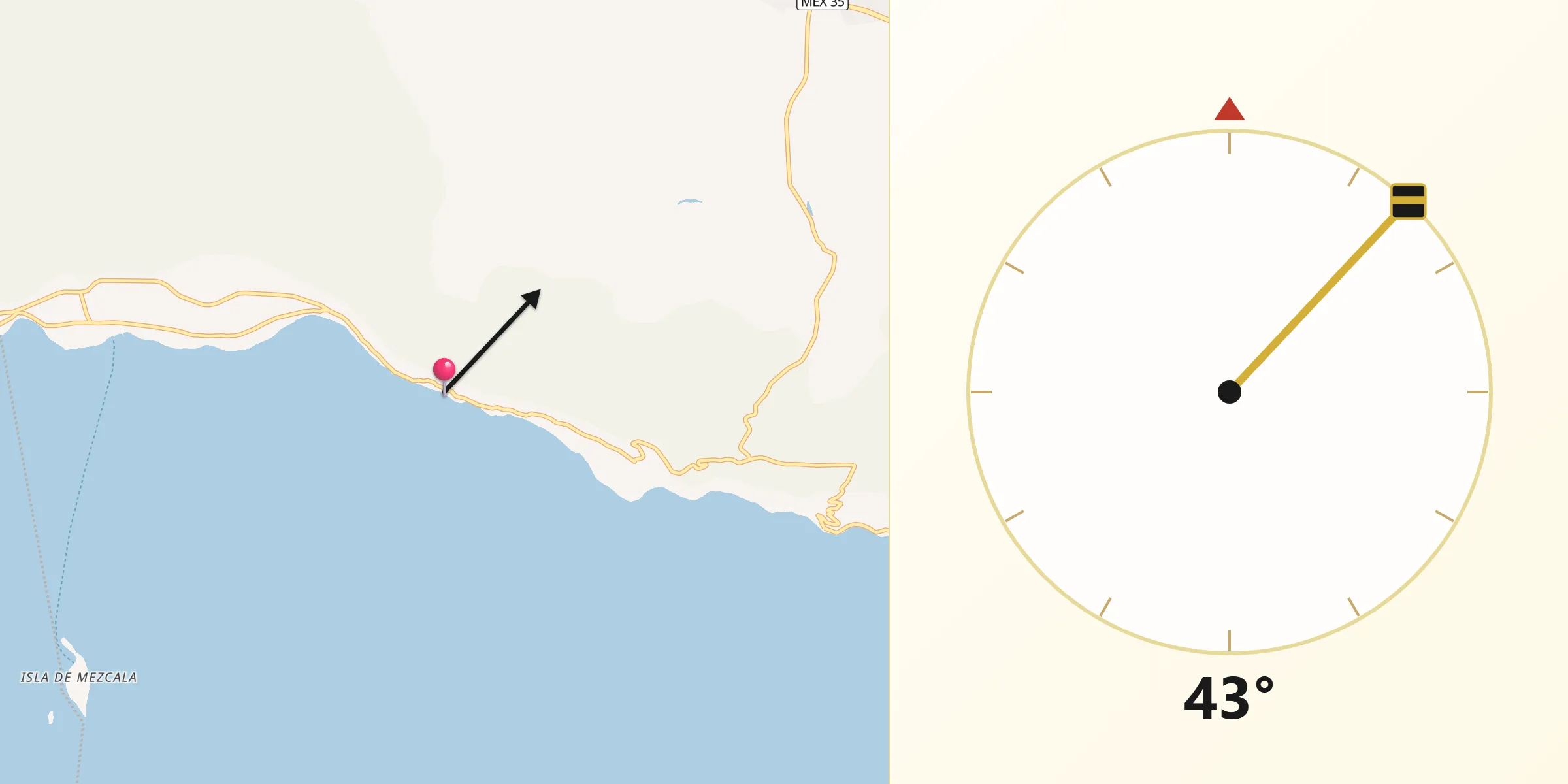 Dirección de la Qibla desde La Peña Jalisco