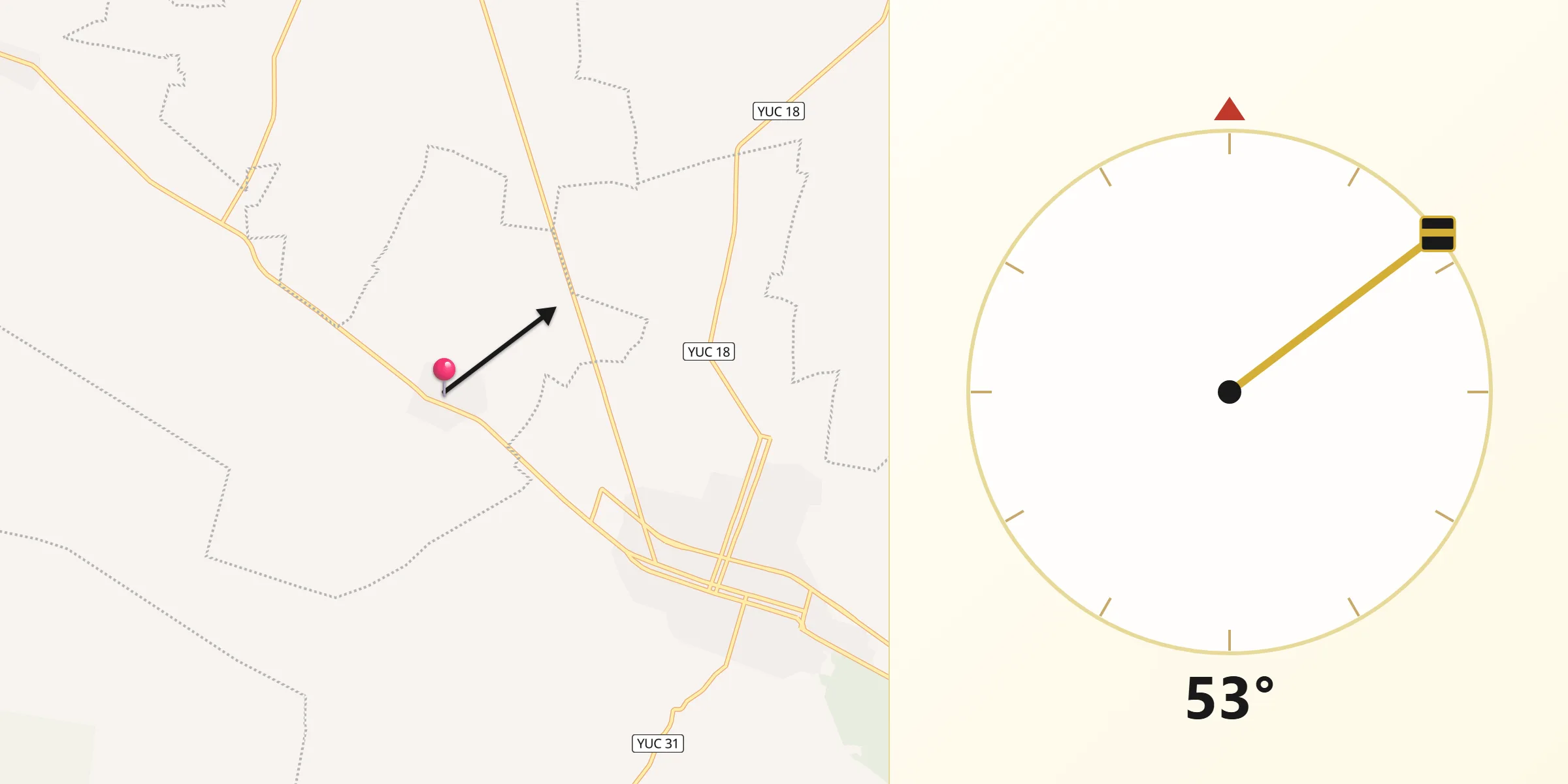 Dirección de la Qibla desde Yotholin