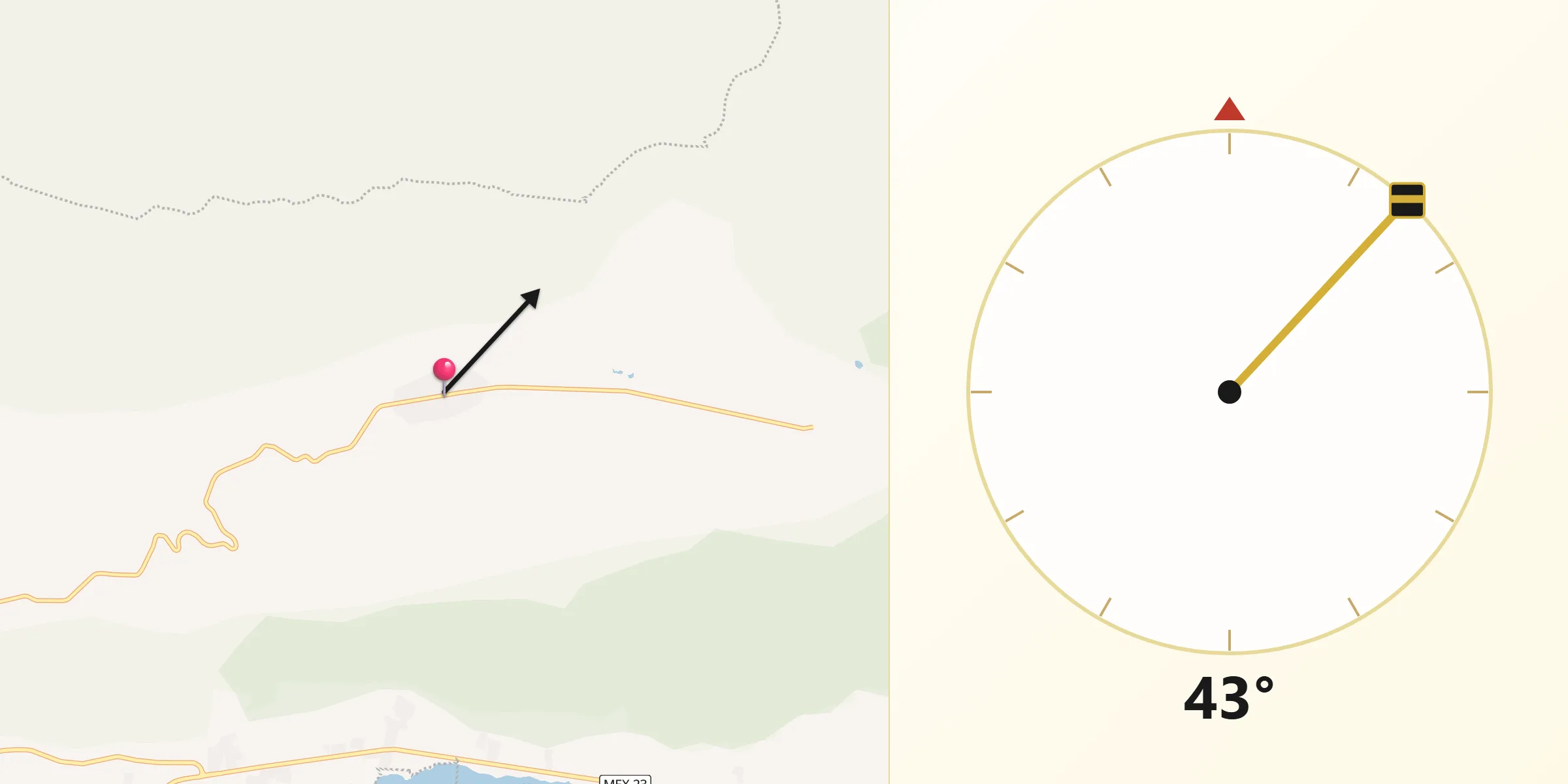 Dirección de la Qibla desde Potrerillos