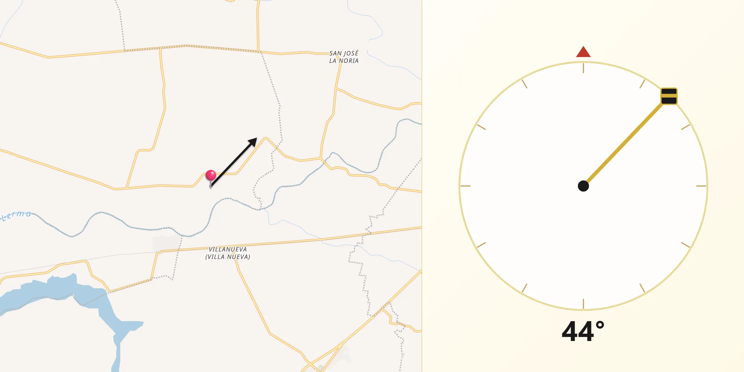 Dirección de la Qibla desde Guadalupe de Lerma