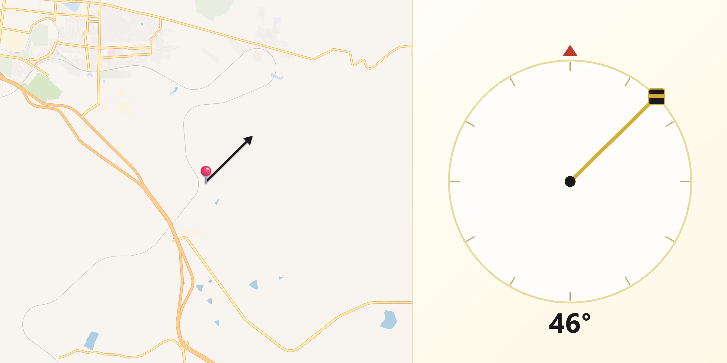 Dirección de la Qibla desde Paso de Mata