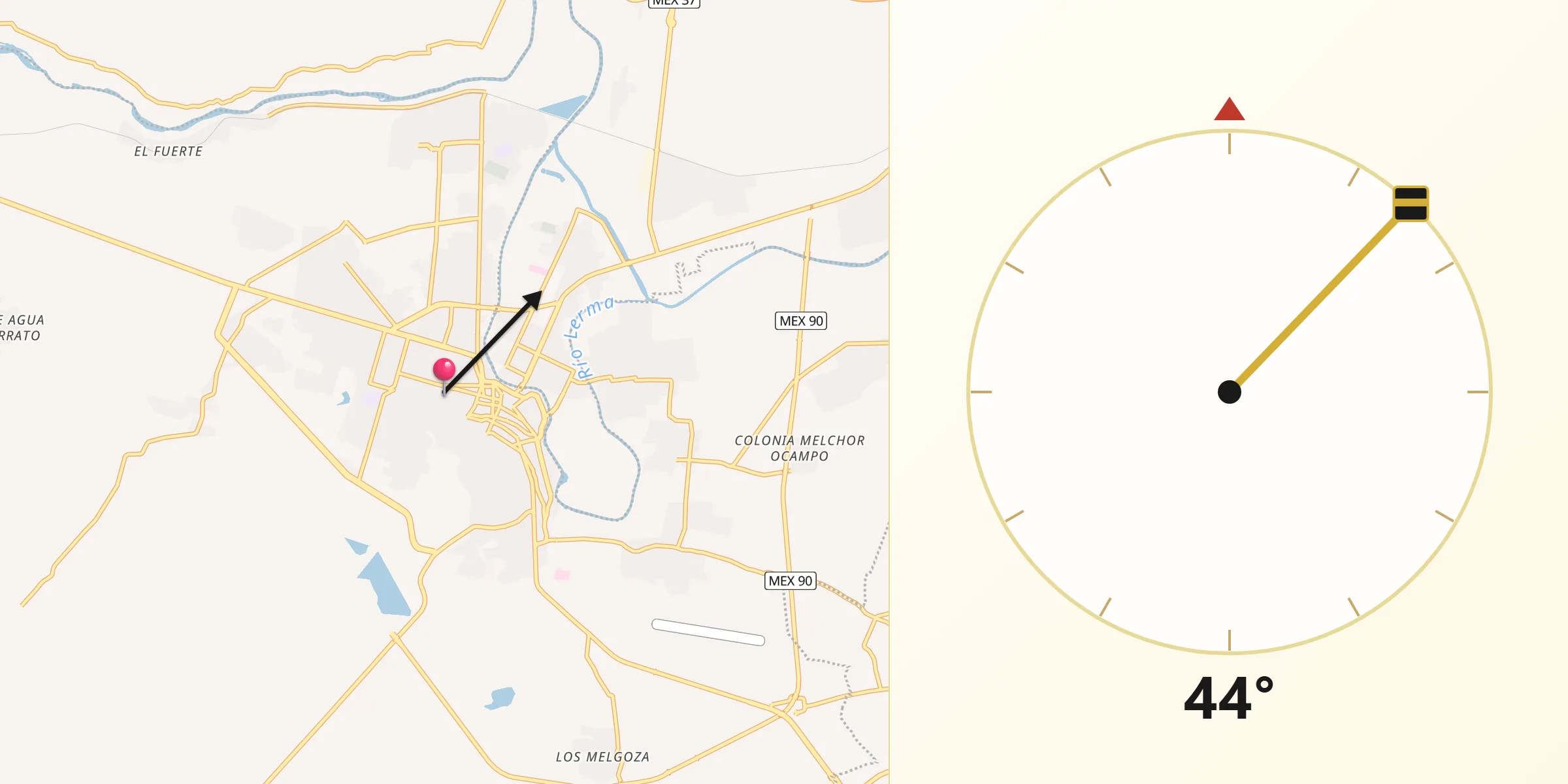 Dirección de la Qibla desde La Piedad