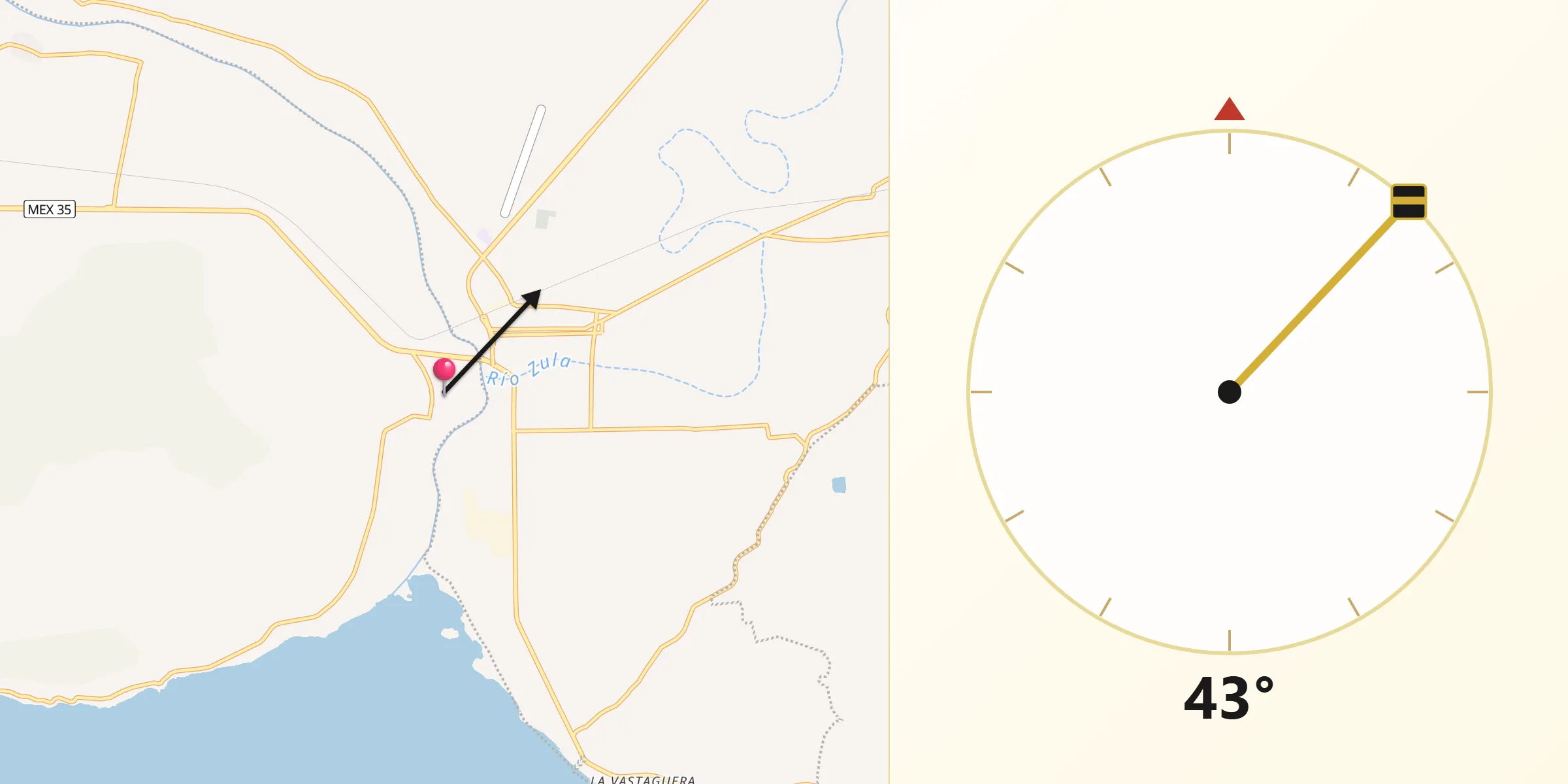 Dirección de la Qibla desde Cuitzeo