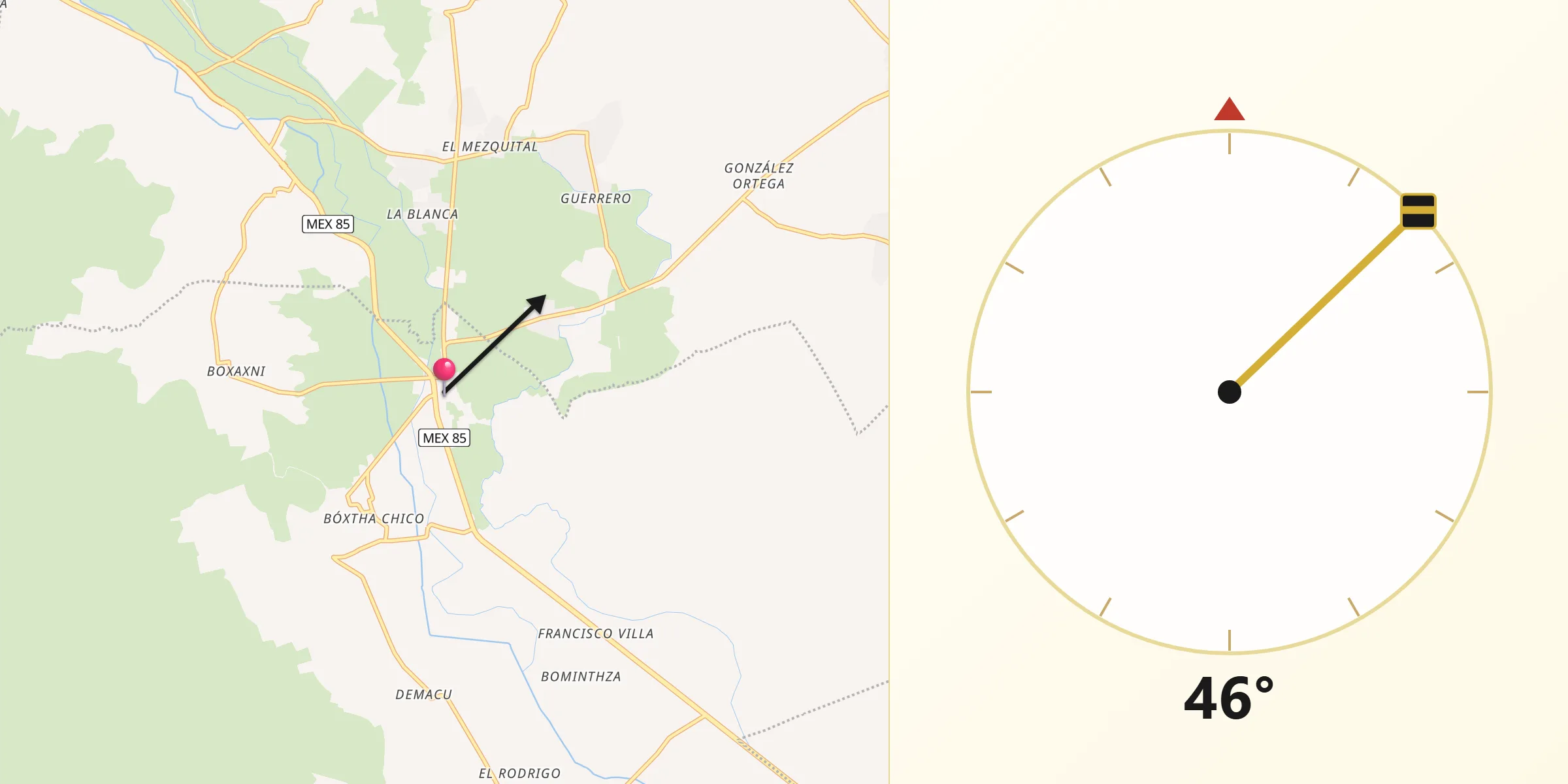 Dirección de la Qibla desde Lagunilla