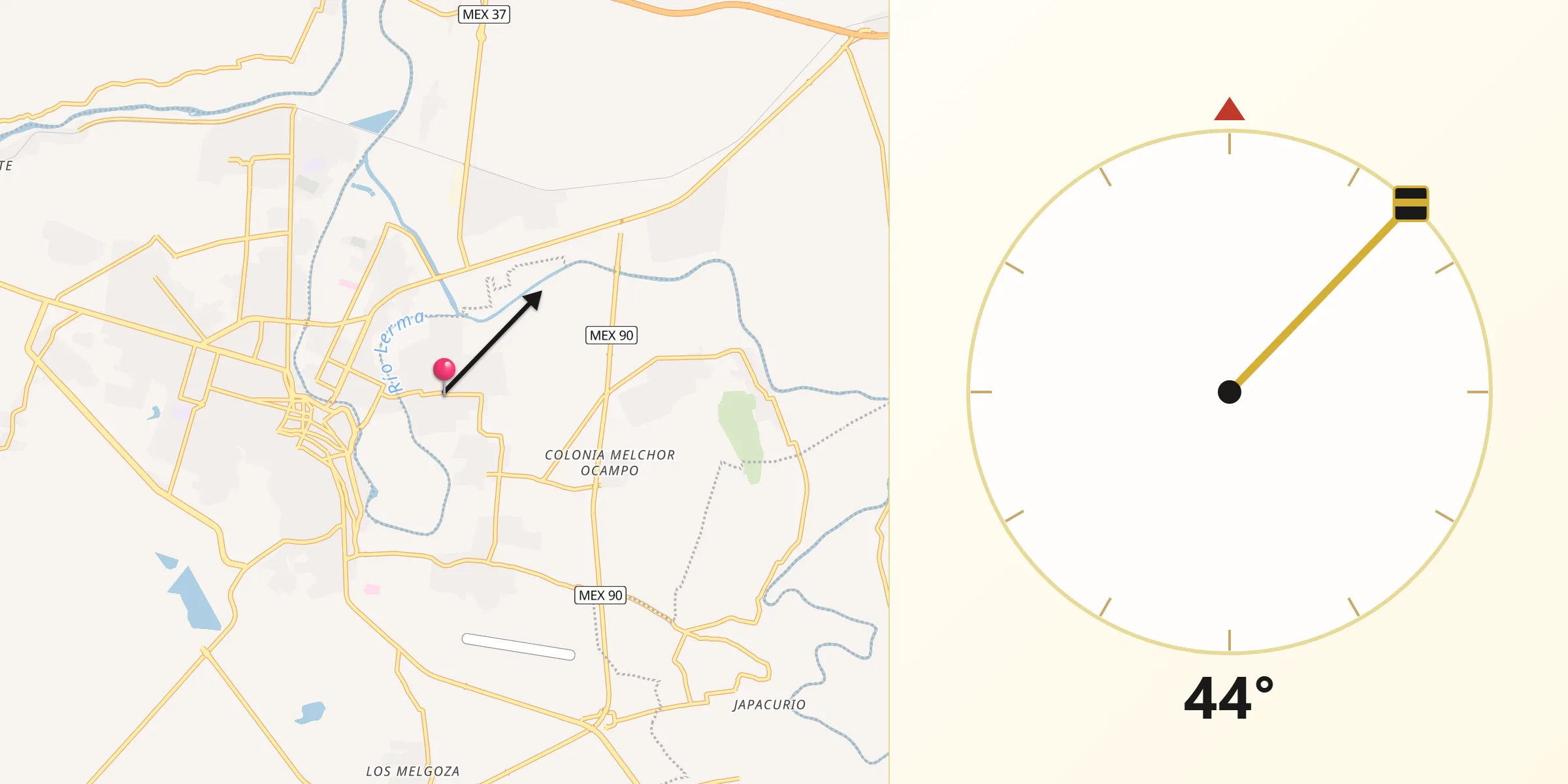 Dirección de la Qibla desde Río Grande