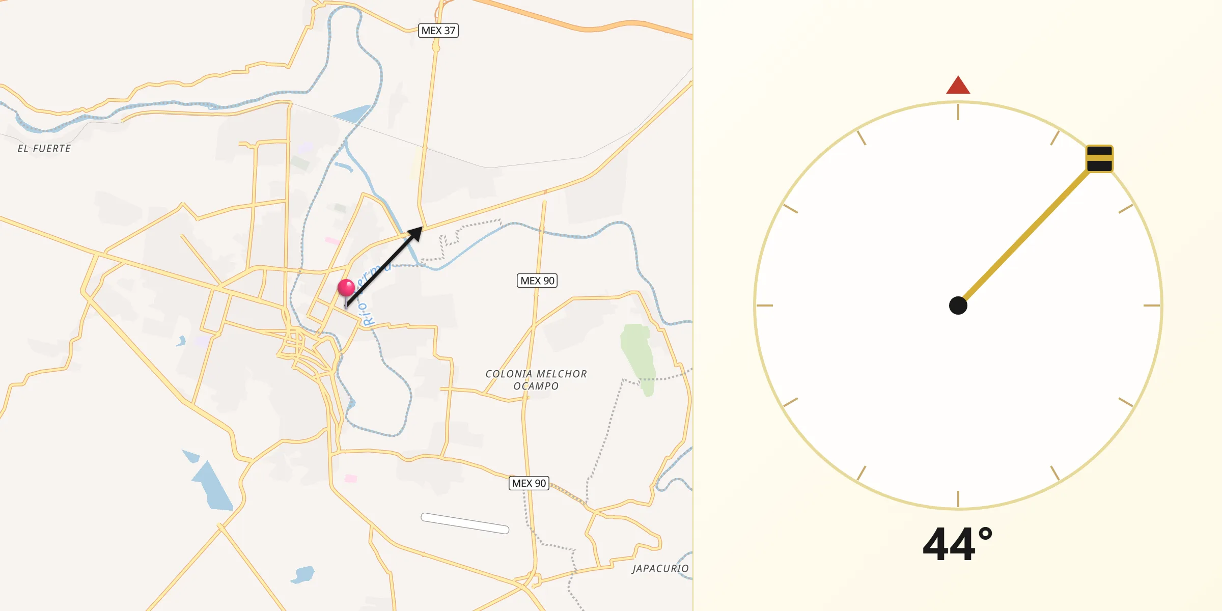 Dirección de la Qibla desde Santa Ana Pacueco