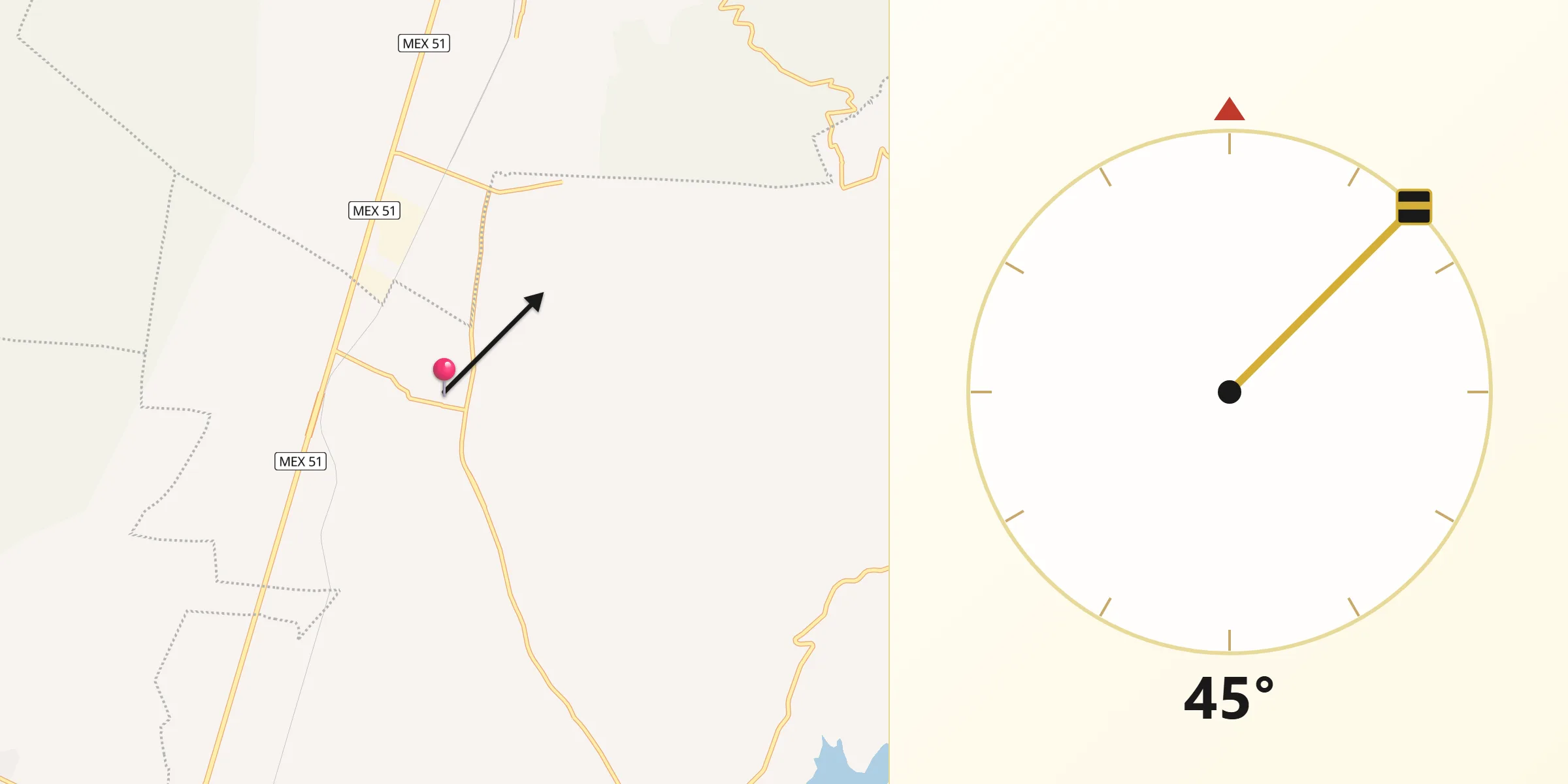 Dirección de la Qibla desde San Juan Bautista Cacalote