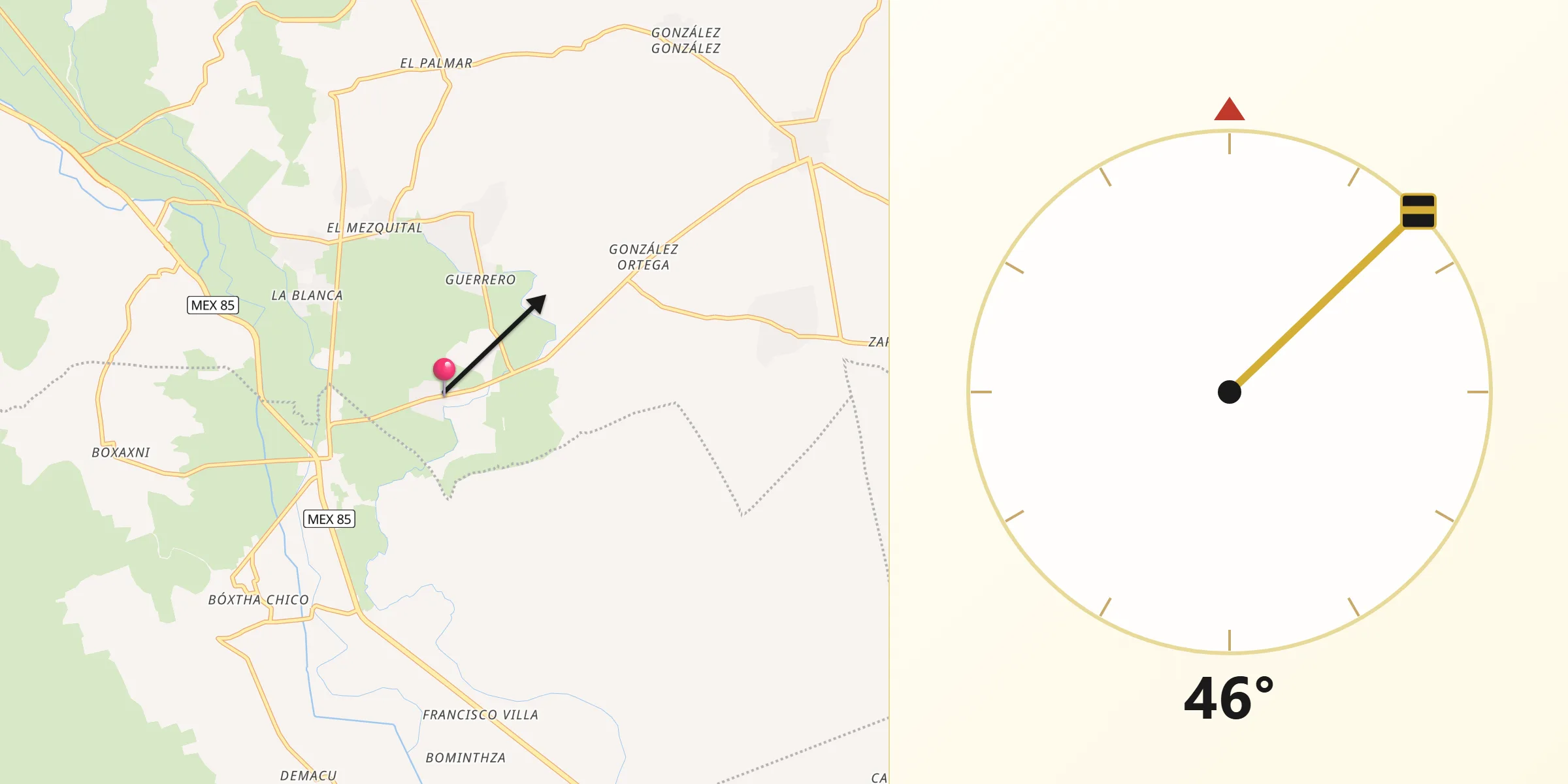 Dirección de la Qibla desde Cerritos