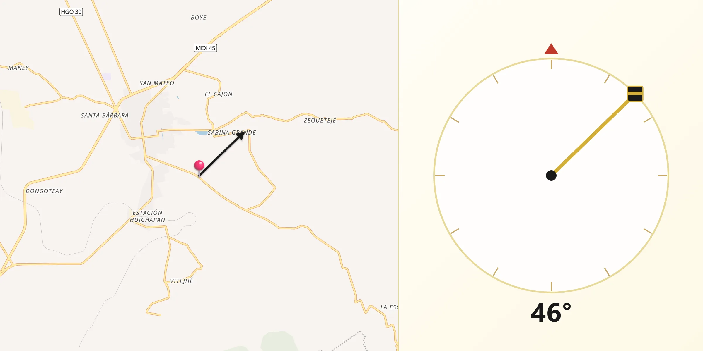 Dirección de la Qibla desde La Sabinita