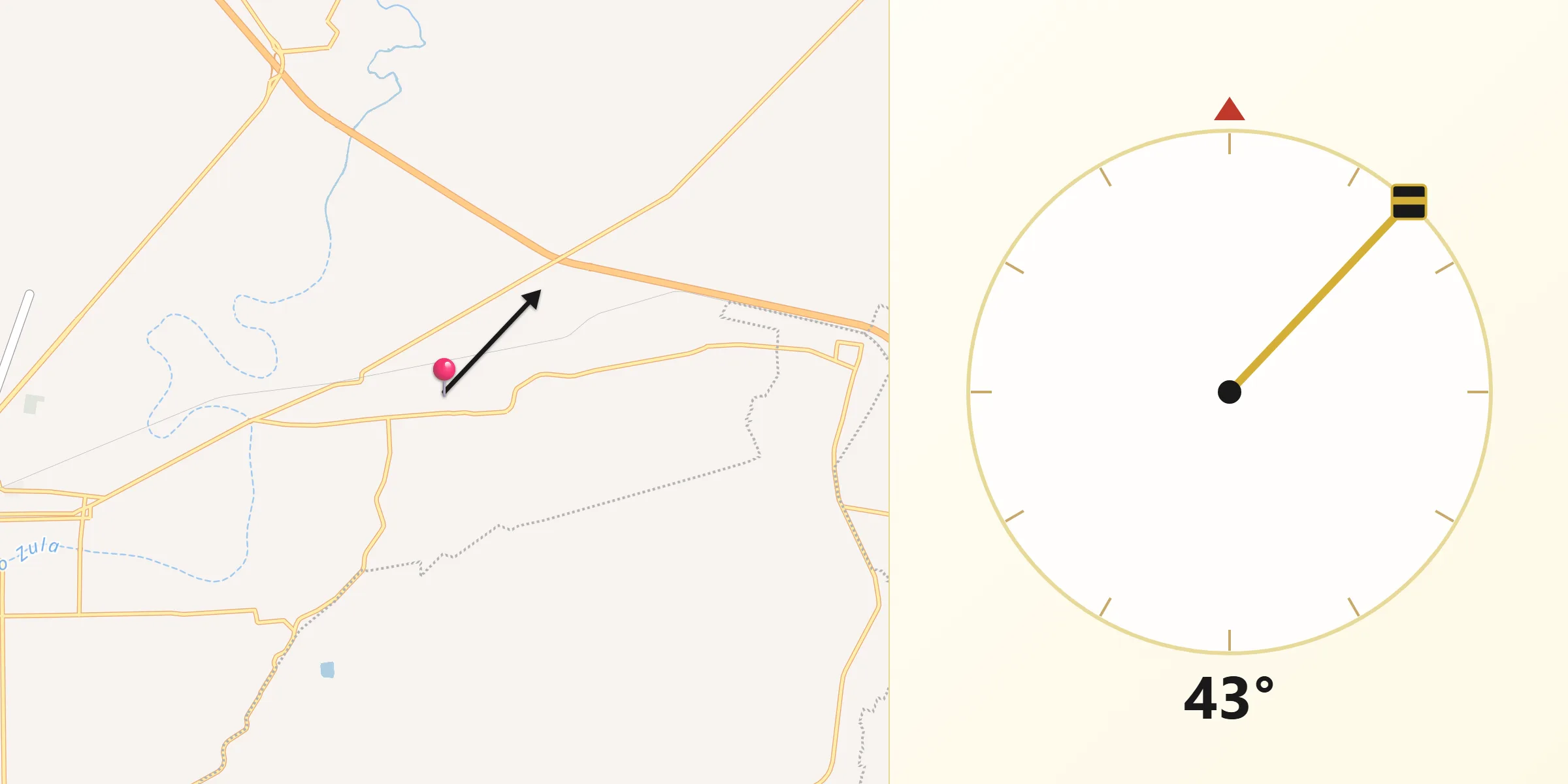 Dirección de la Qibla desde La Orilla de la Cerca