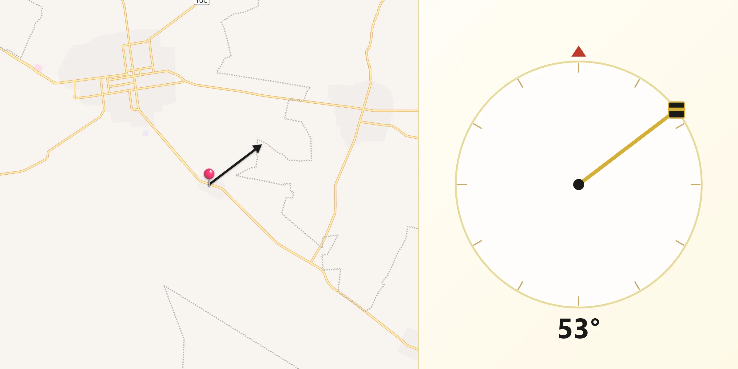 Dirección de la Qibla desde Pustunich
