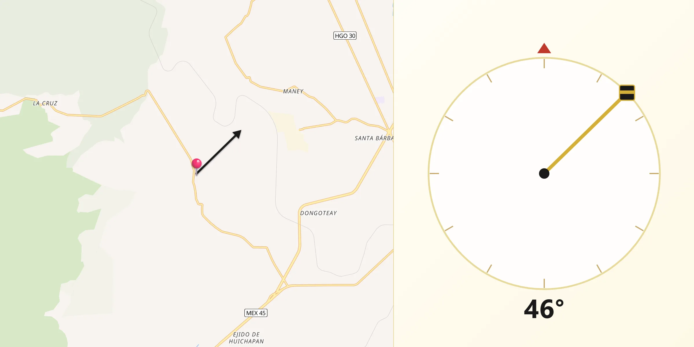 Dirección de la Qibla desde Zothé
