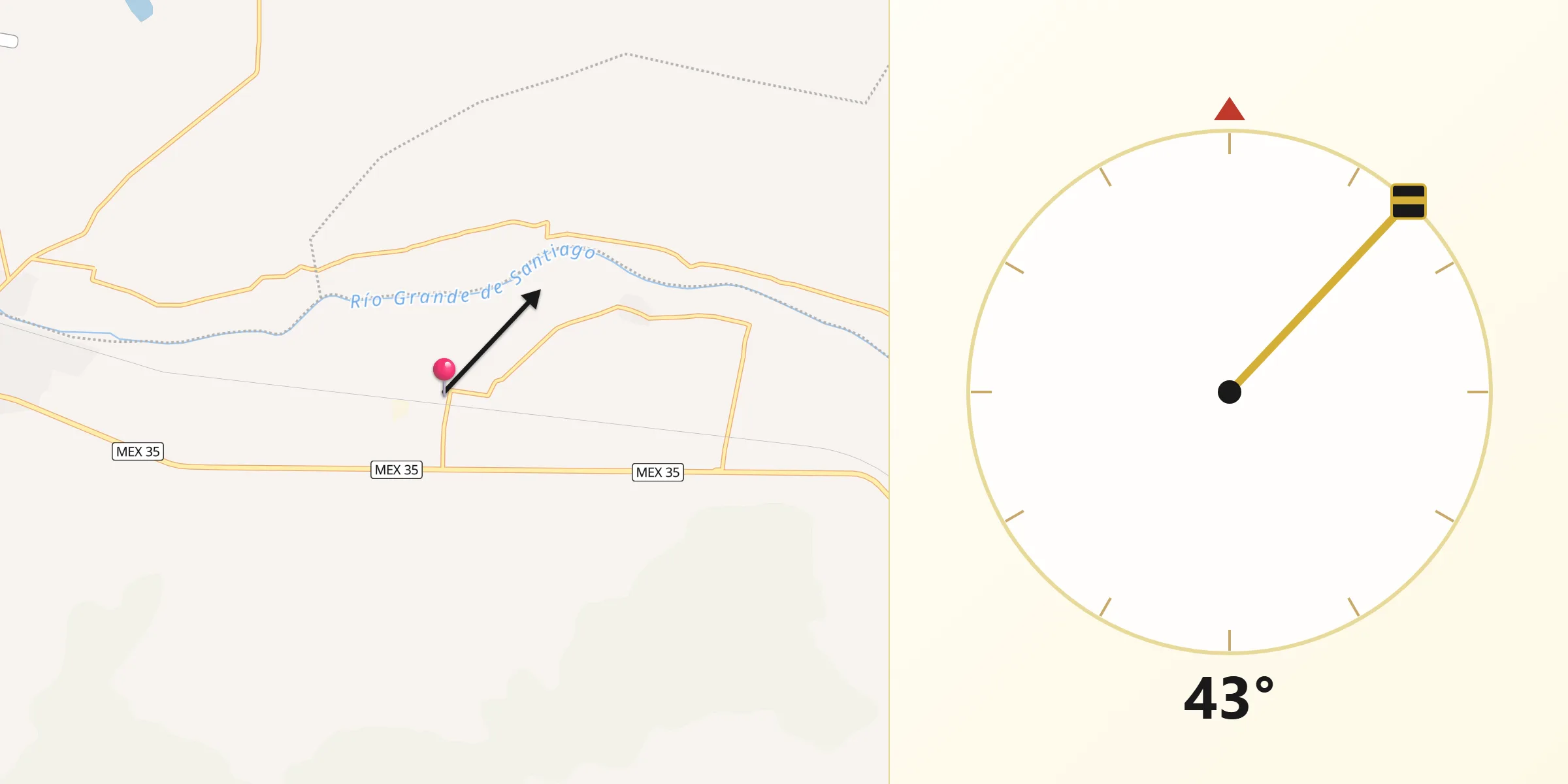 Dirección de la Qibla desde Santa Cruz el Grande