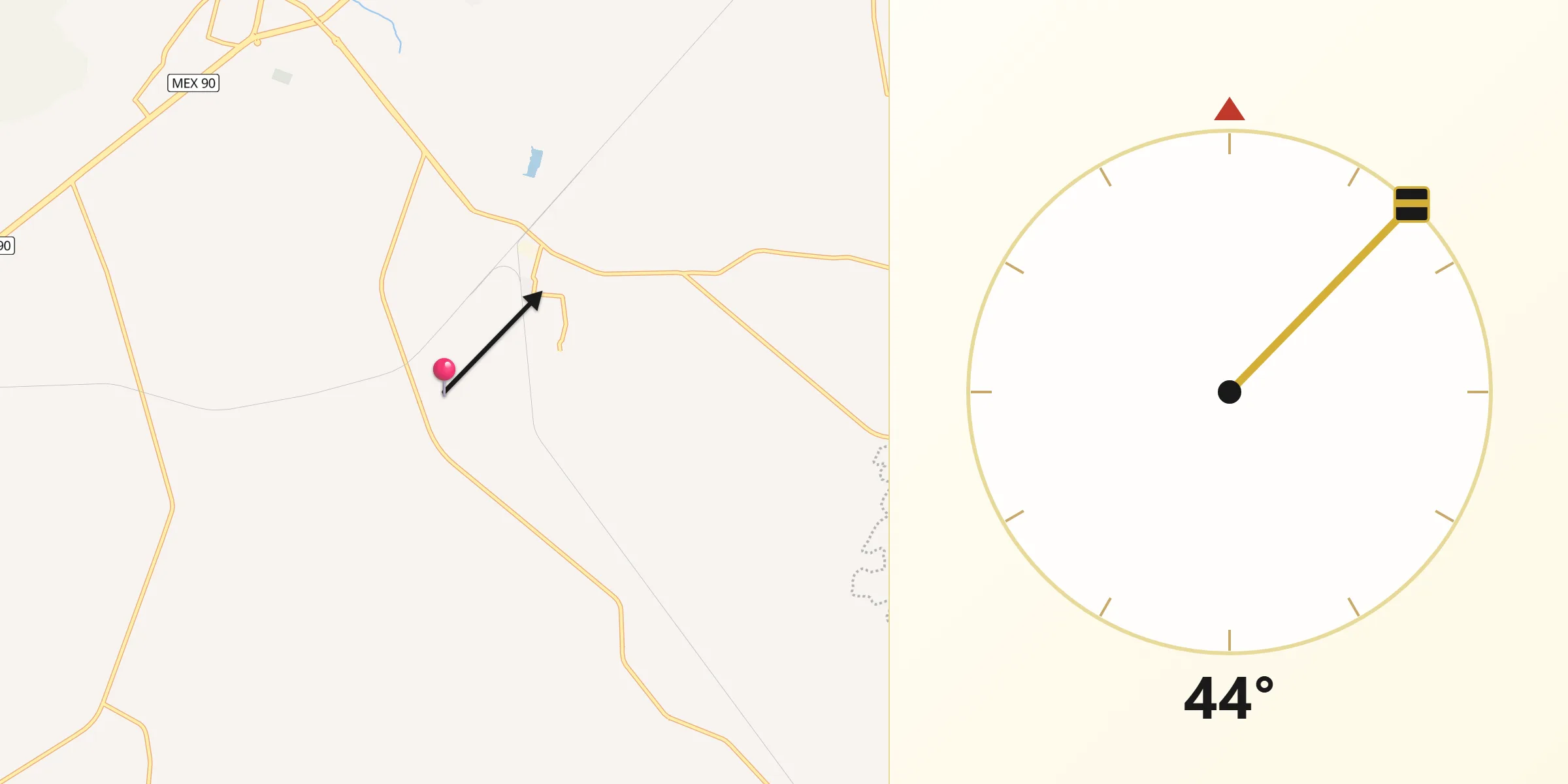 Dirección de la Qibla desde Zapote de Barajas