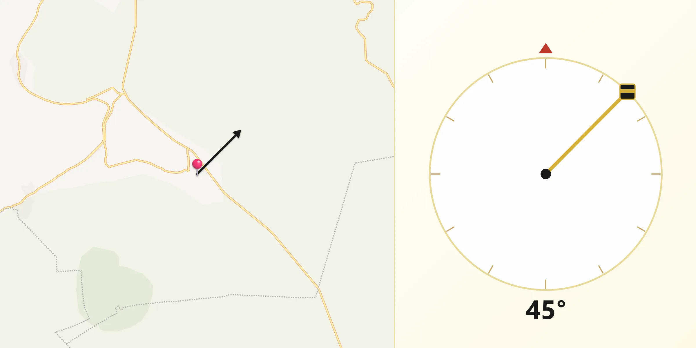Dirección de la Qibla desde Cañada de Caracheo