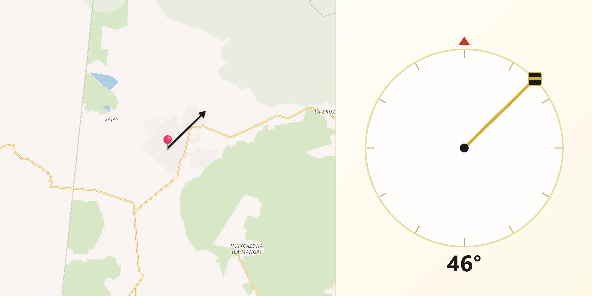 Dirección de la Qibla desde Tlaxcalilla