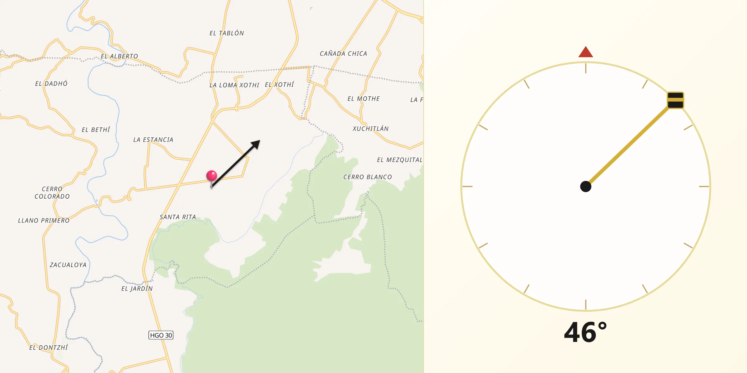 Dirección de la Qibla desde Santa Ana Batha
