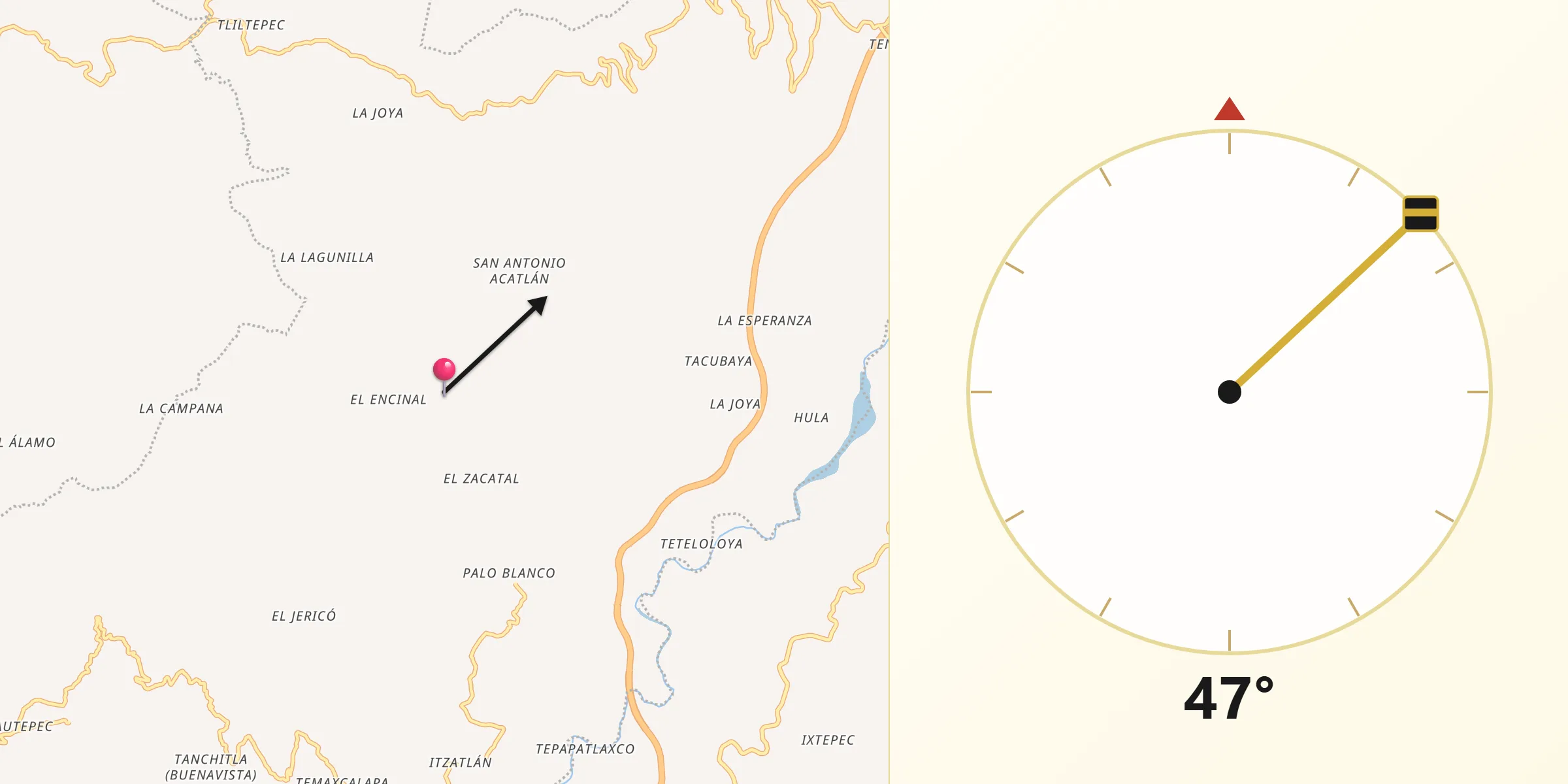 Dirección de la Qibla desde Tlacuilotepec