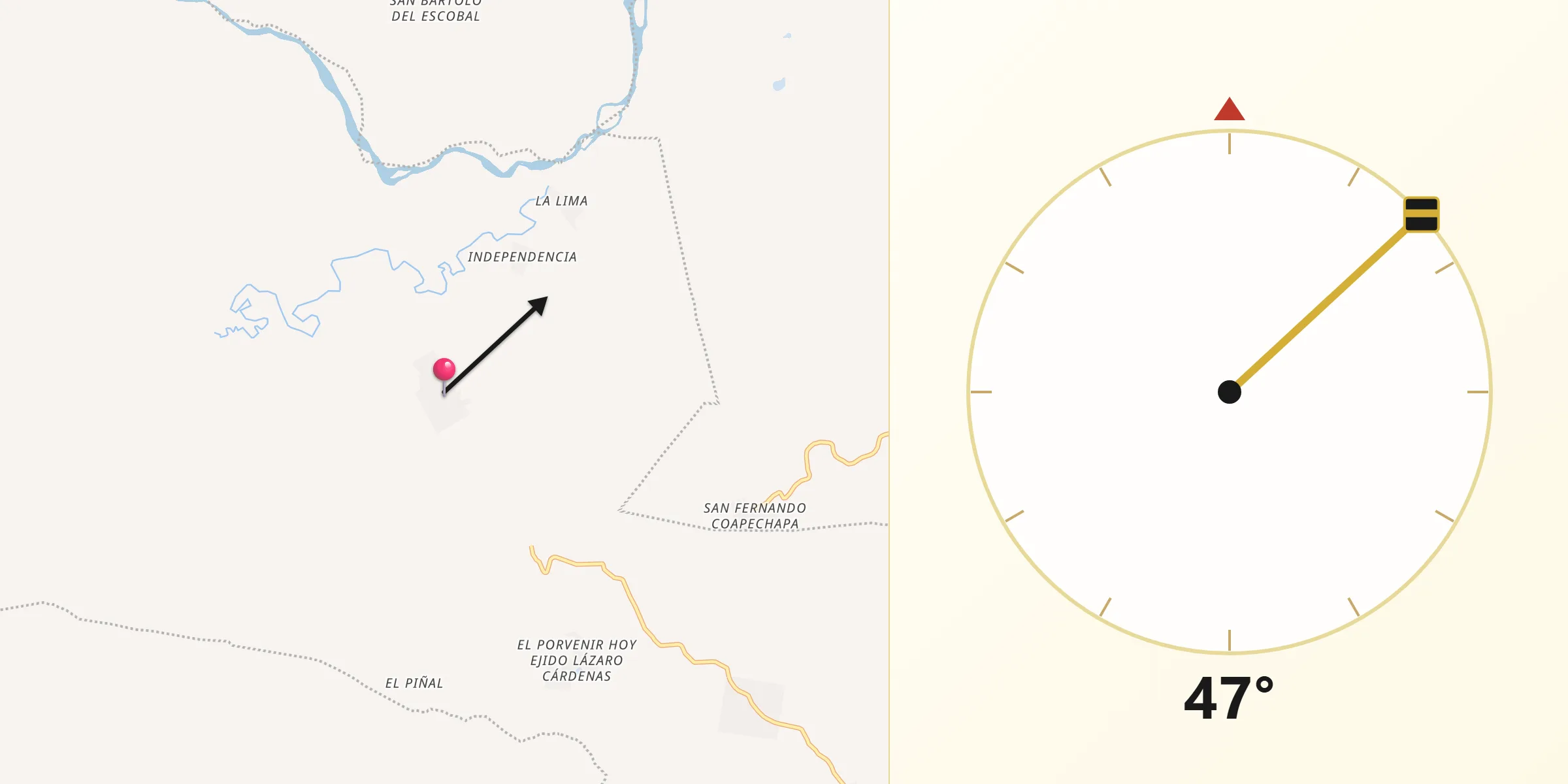 Dirección de la Qibla desde Chicualoque