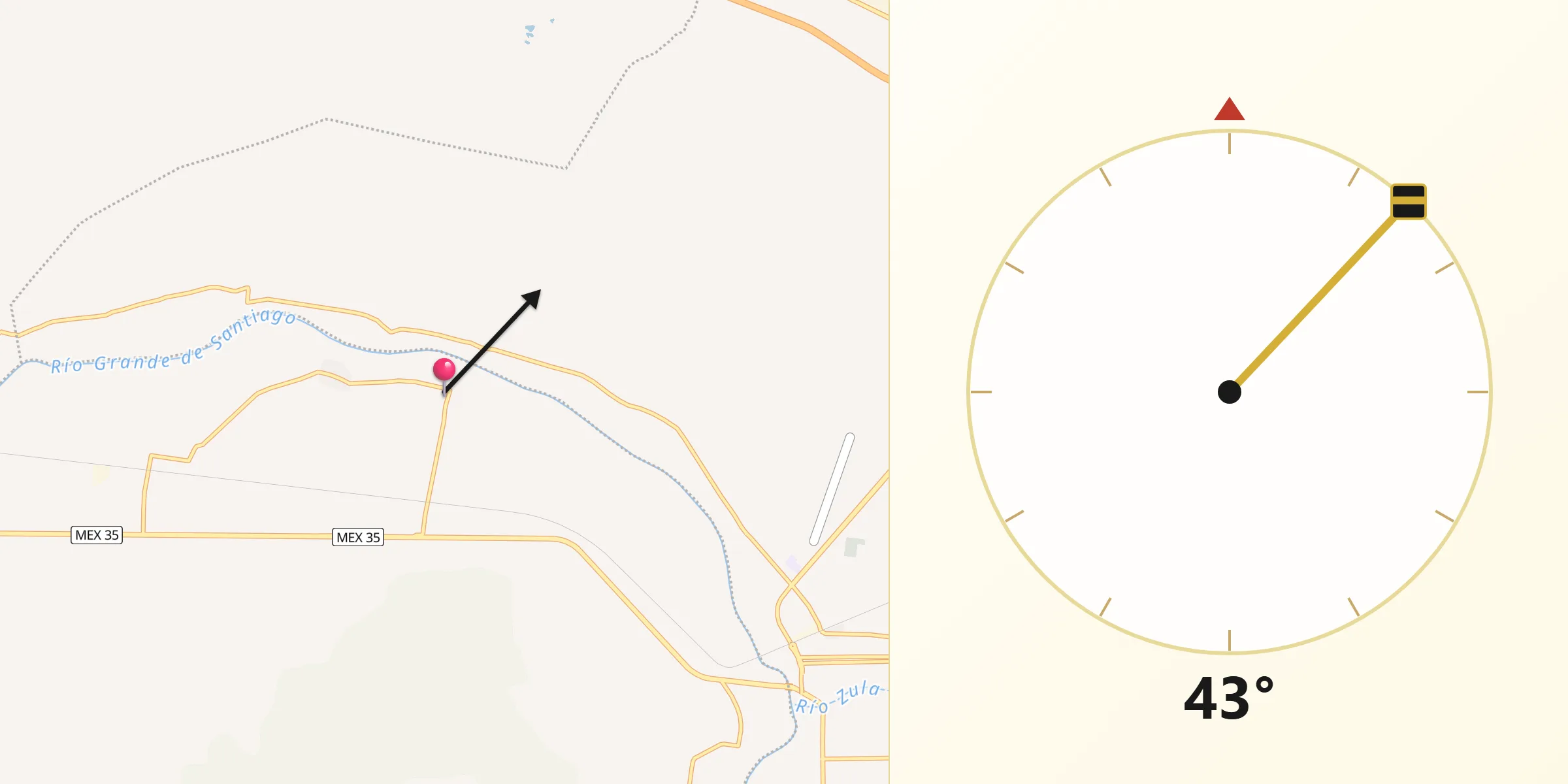 Dirección de la Qibla desde San Luis de Agua Caliente