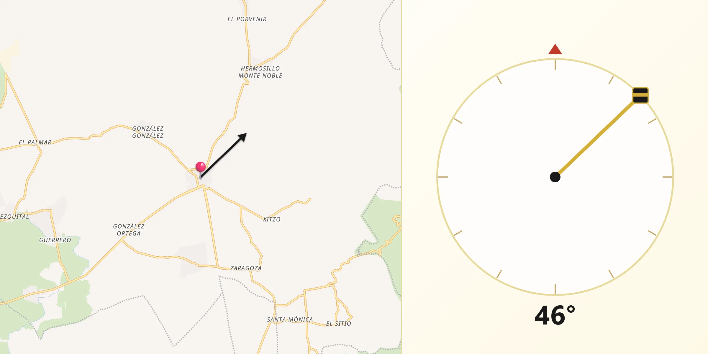 Dirección de la Qibla desde Santiago de Anaya