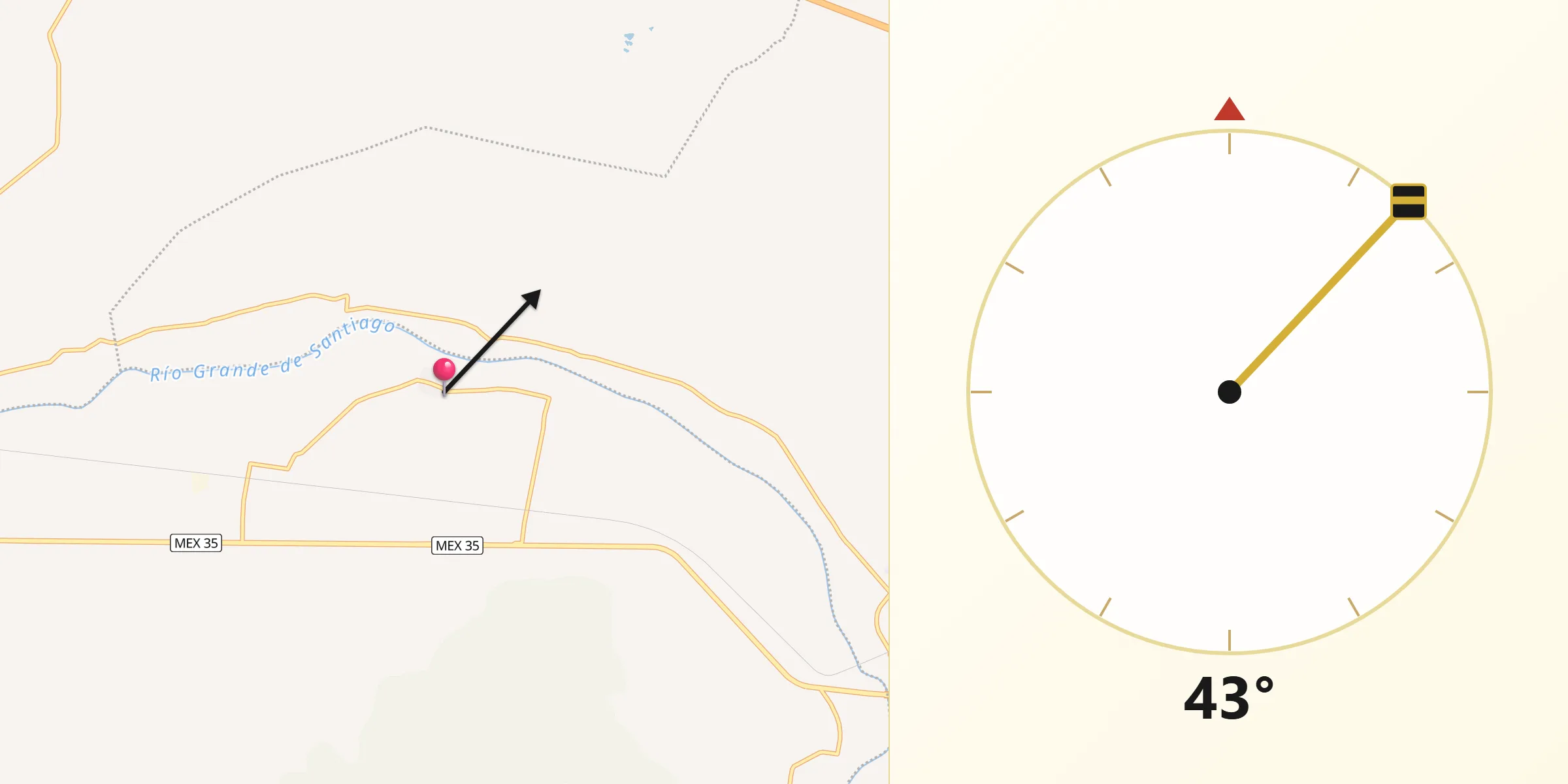 Dirección de la Qibla desde Estancia de San Nicolás
