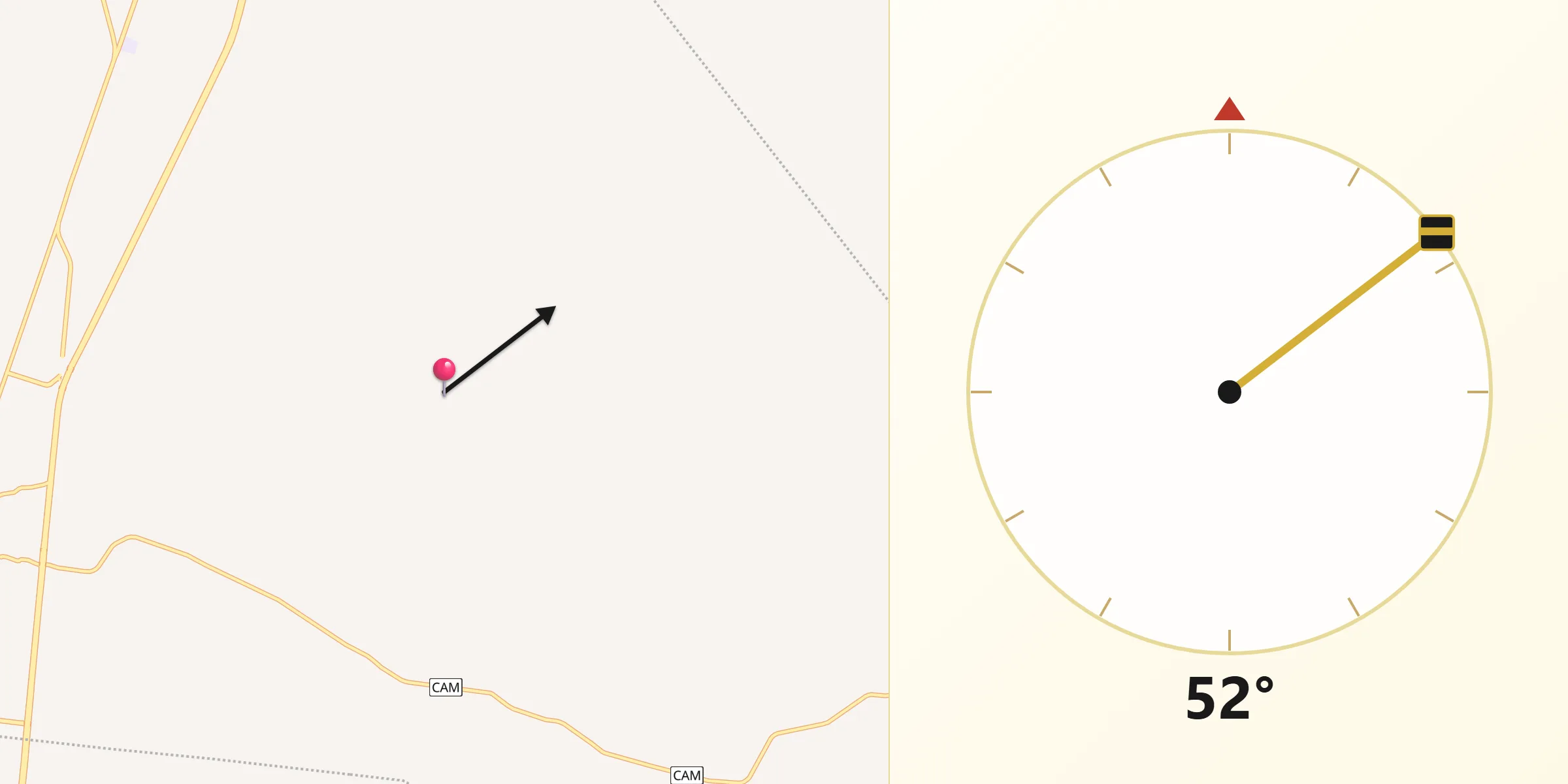 Dirección de la Qibla desde Calkiní