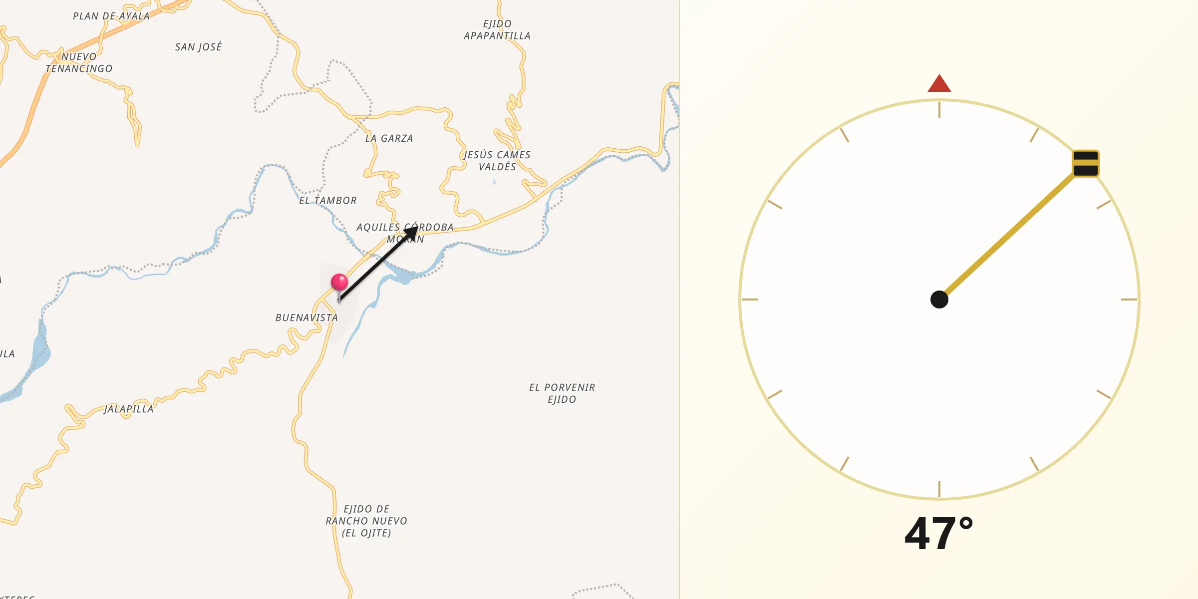 Dirección de la Qibla desde Villa Avila Camacho
