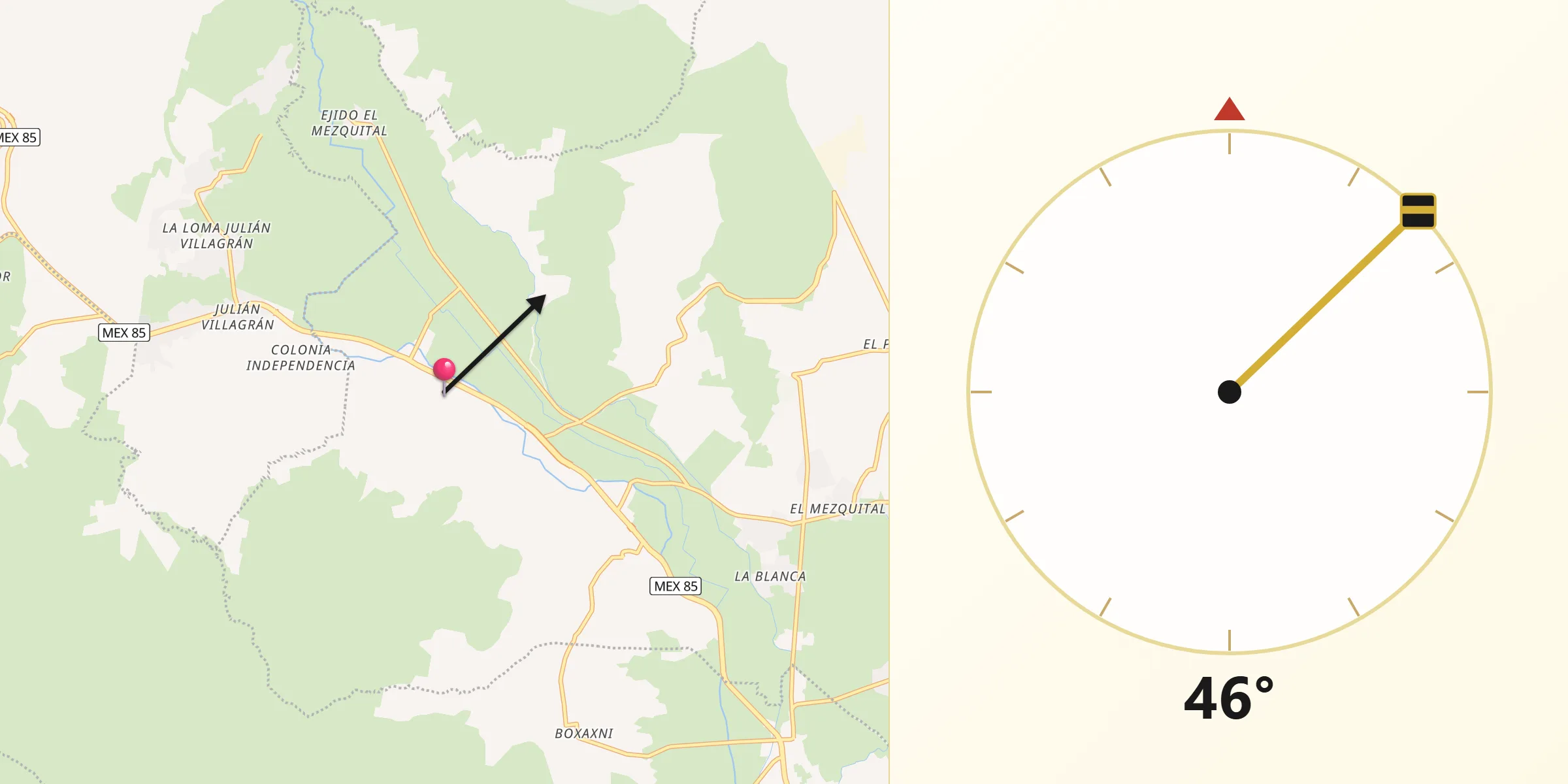 Dirección de la Qibla desde Yolotepec