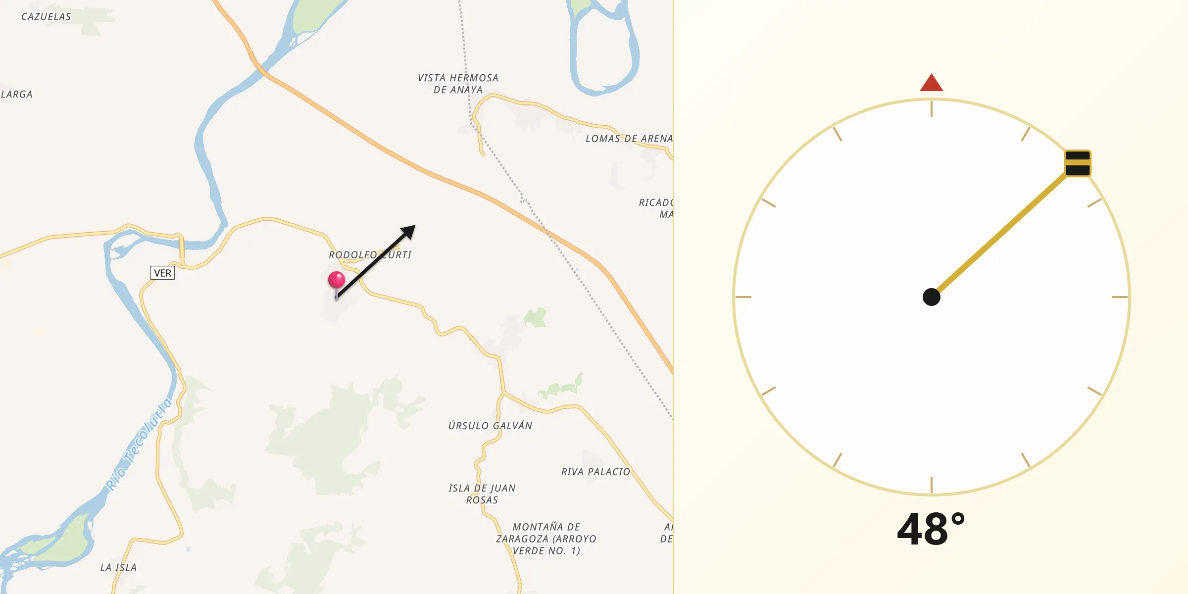 Dirección de la Qibla desde El Remolino