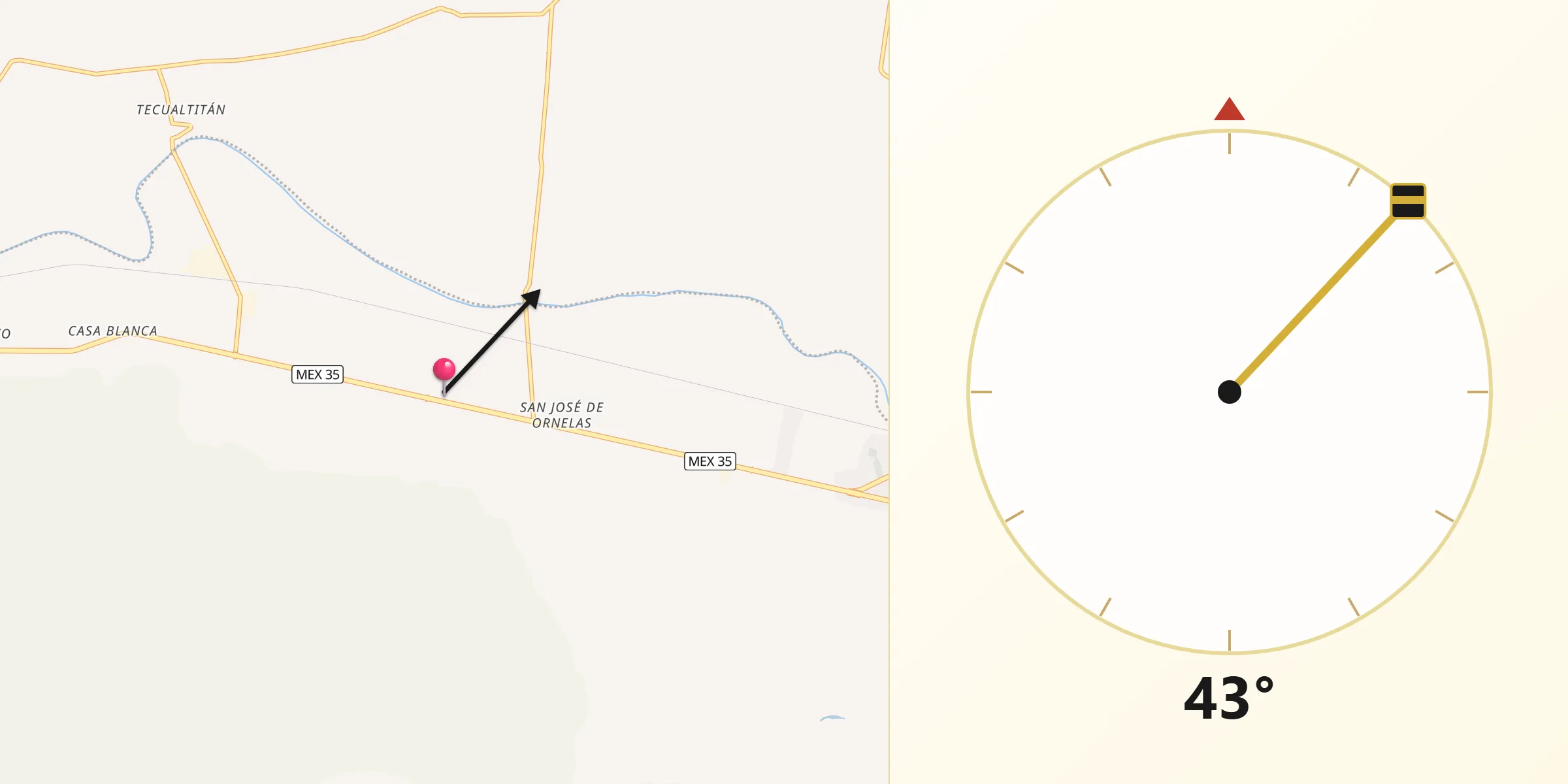 Dirección de la Qibla desde San Miguel Zapotitlán