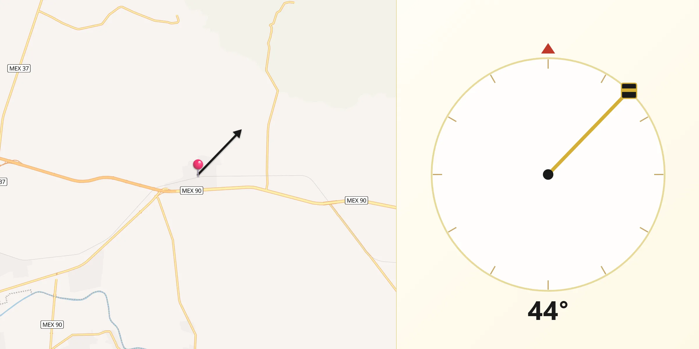 Dirección de la Qibla desde Laguna Larga de Cortés