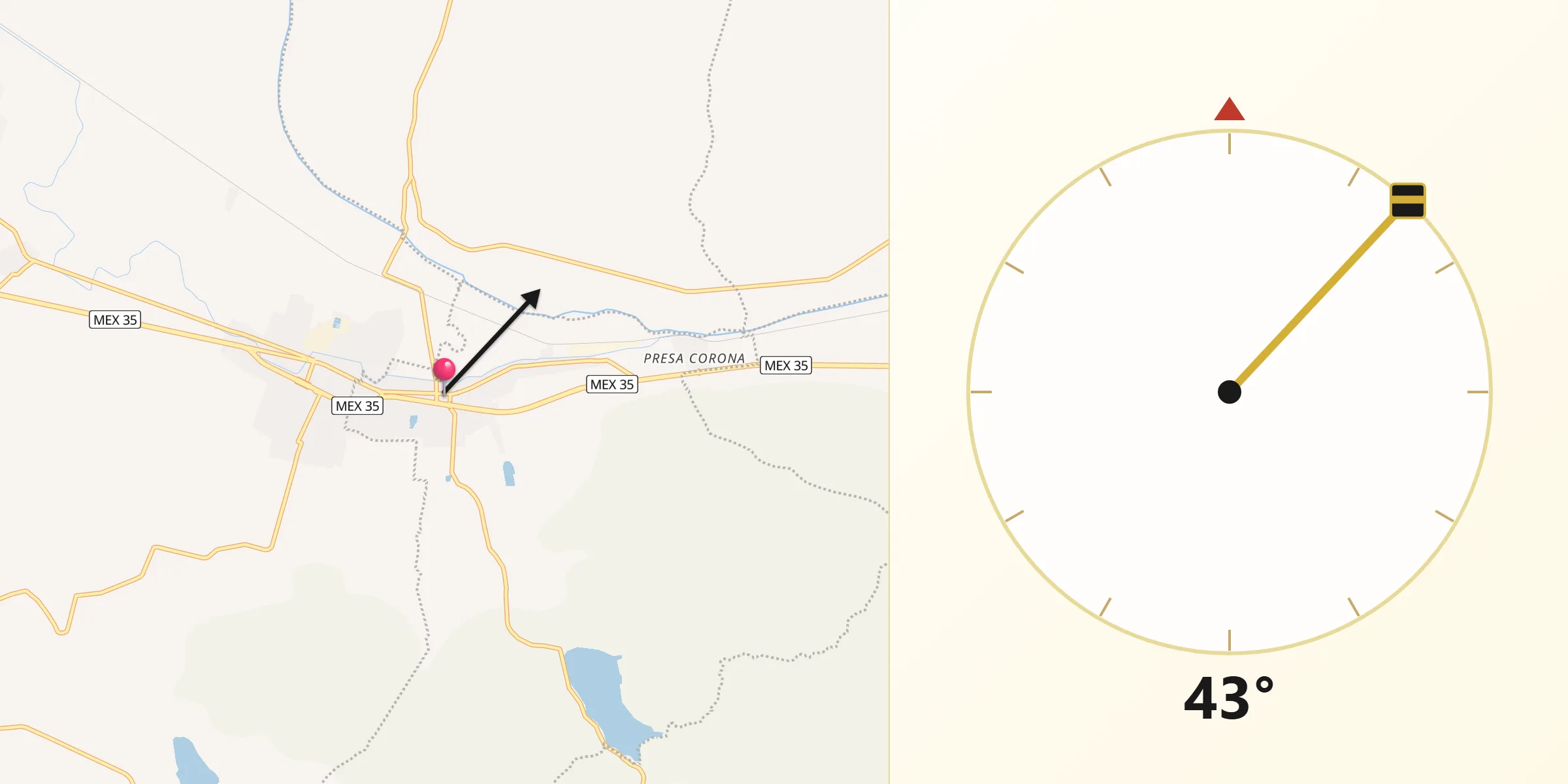 Dirección de la Qibla desde Atotonilquillo