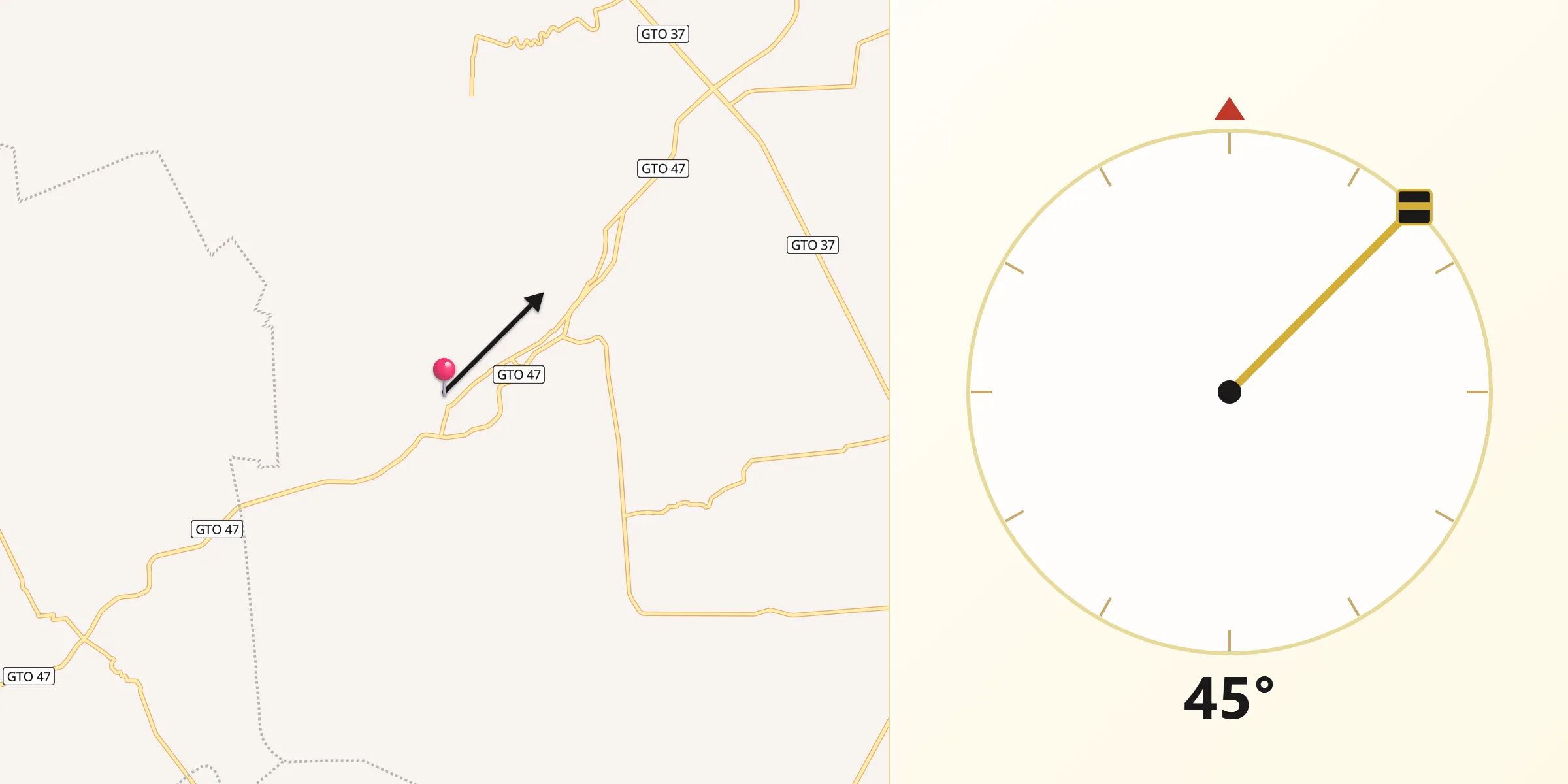 Dirección de la Qibla desde Ojo de Agua de la Trinidad