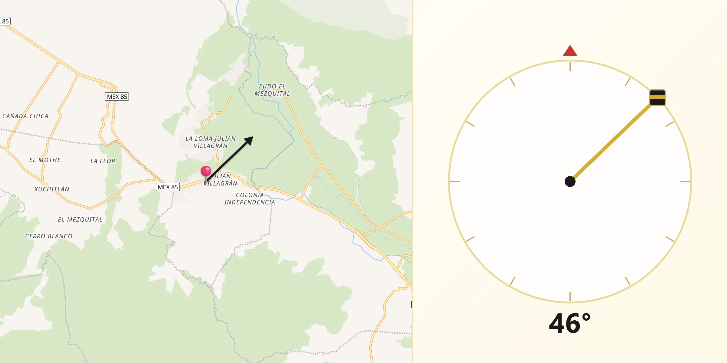 Dirección de la Qibla desde Julián Villagrán