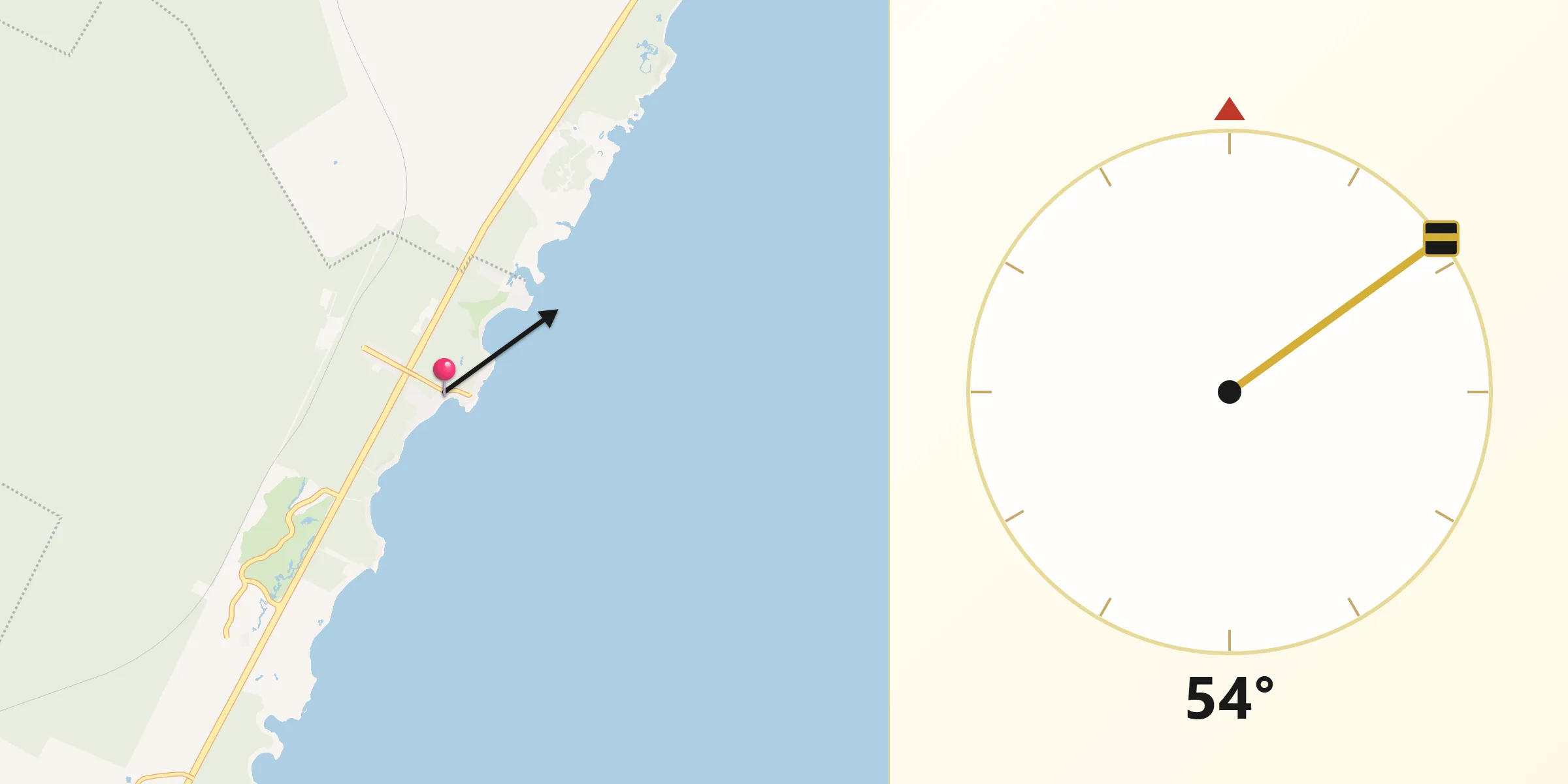Dirección de la Qibla desde Akumal