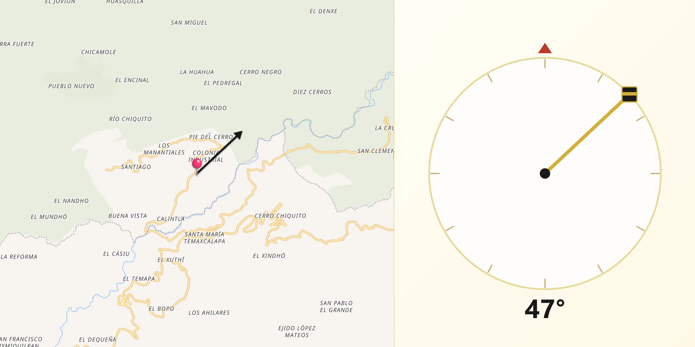 Dirección de la Qibla desde San Bartolo Tutotepec