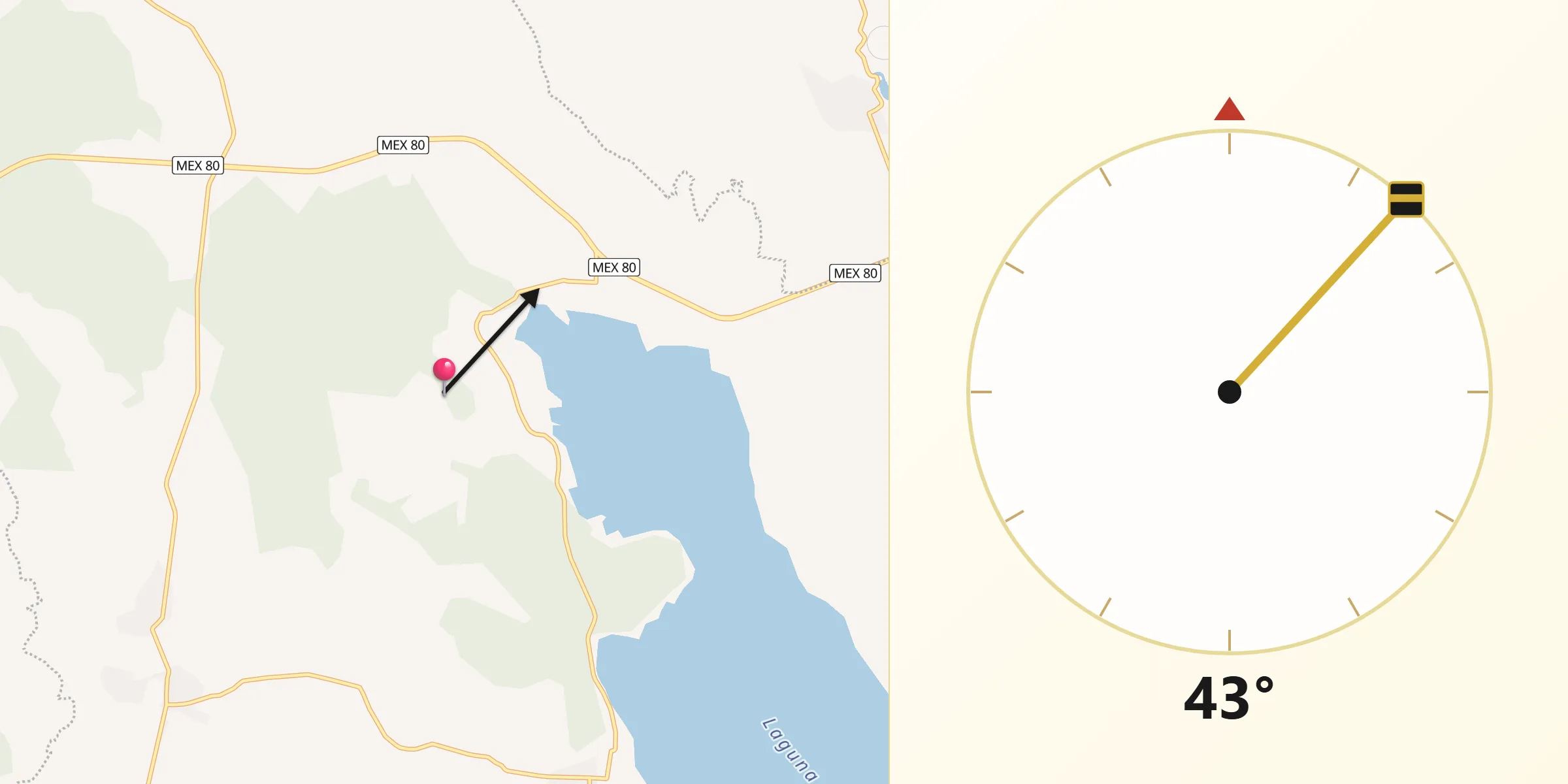 Dirección de la Qibla desde Villa Corona