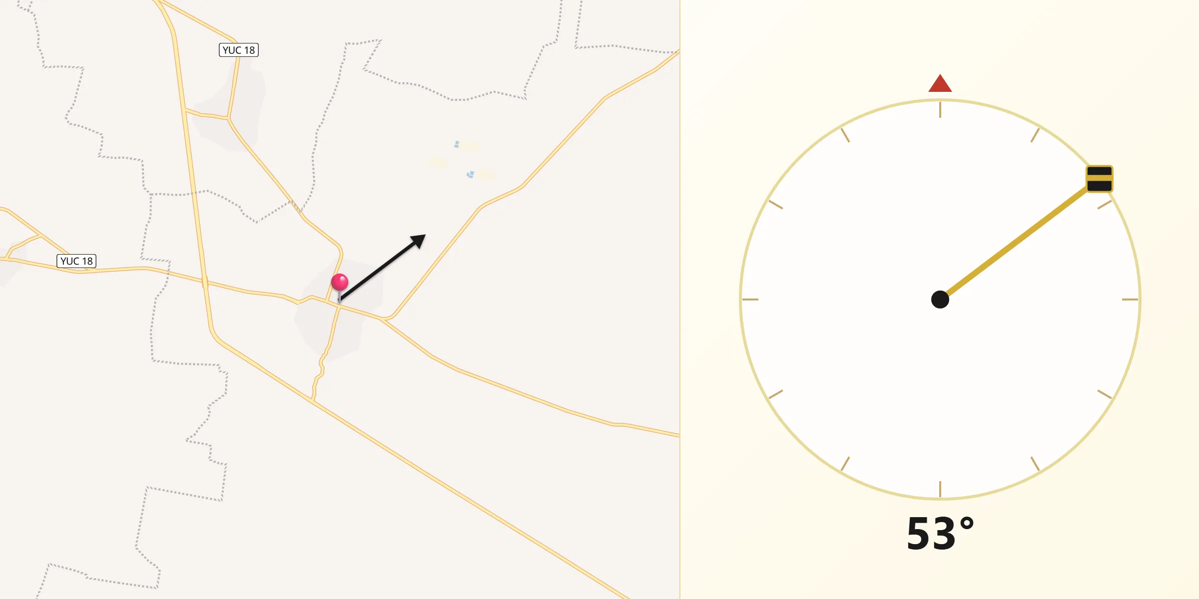 Dirección de la Qibla desde Teabo