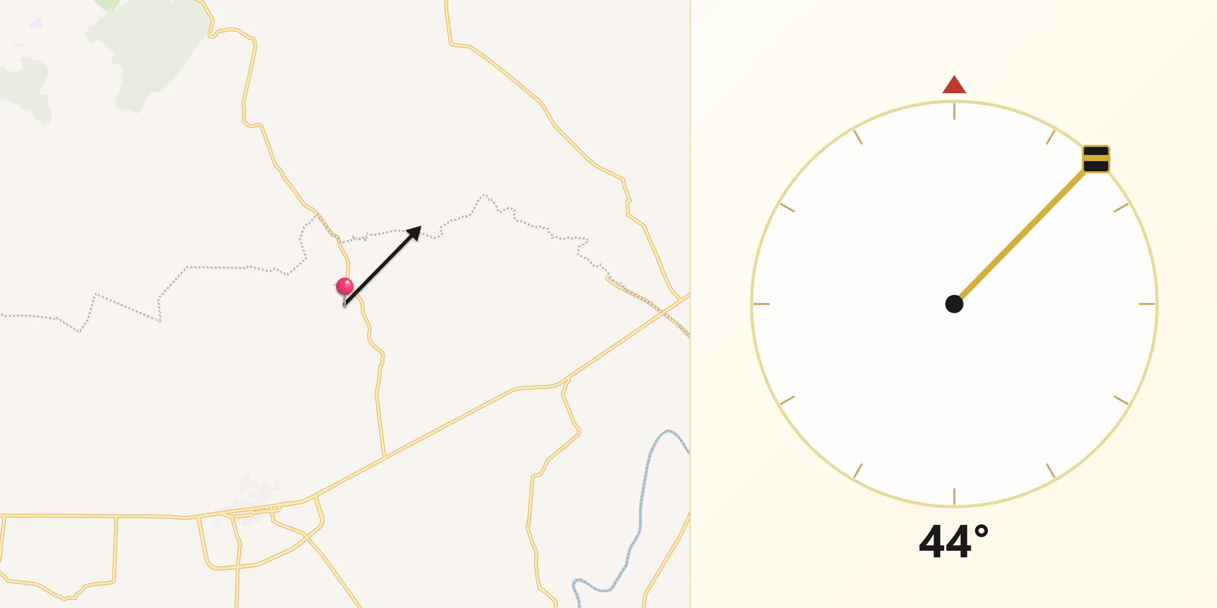 Dirección de la Qibla desde Otates