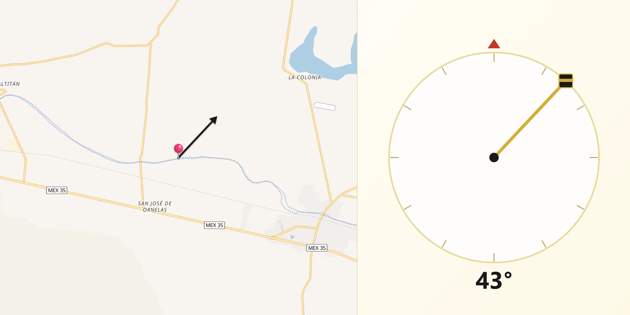 Dirección de la Qibla desde Atzcatlán