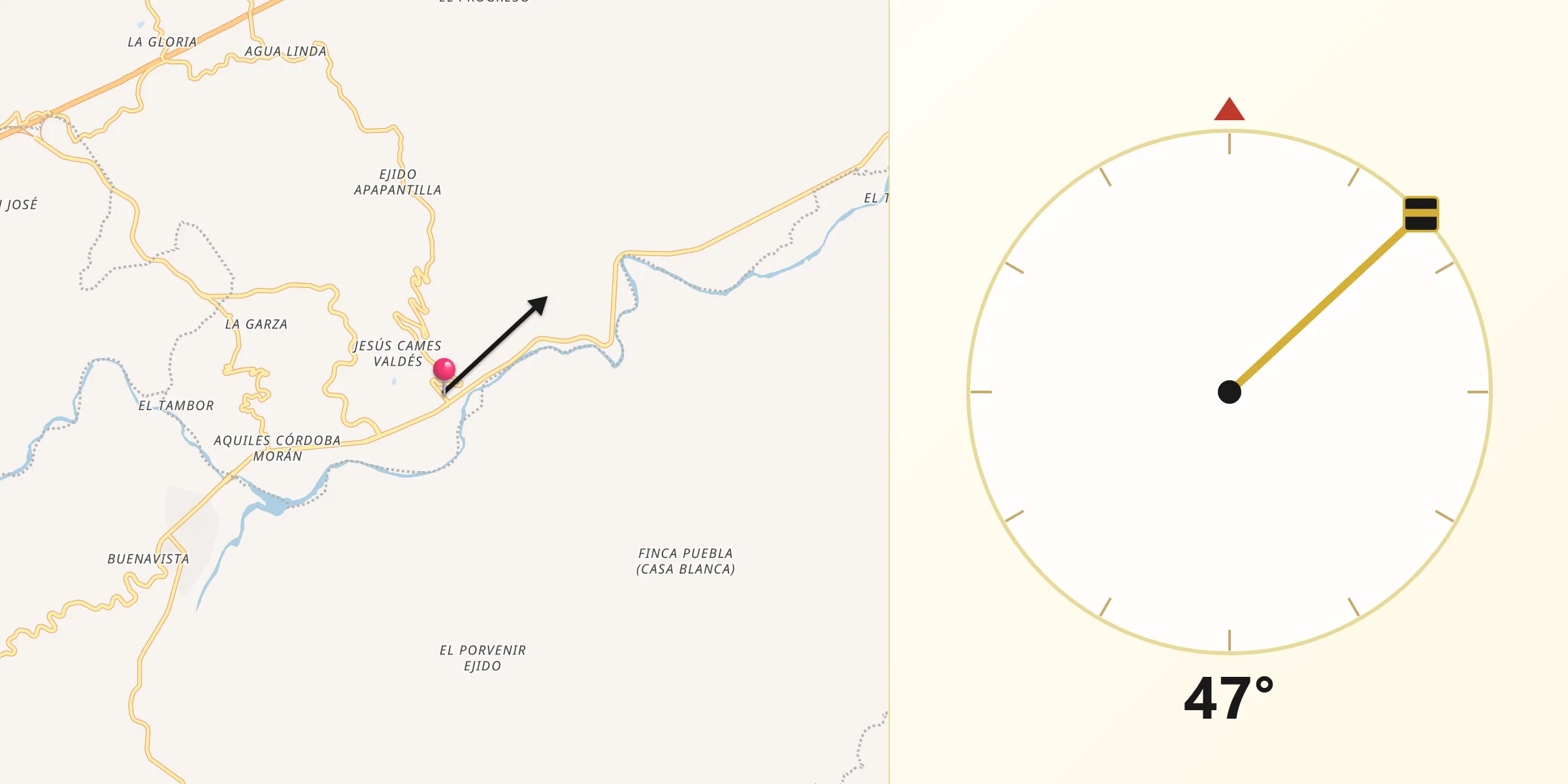 Dirección de la Qibla desde Apapantilla