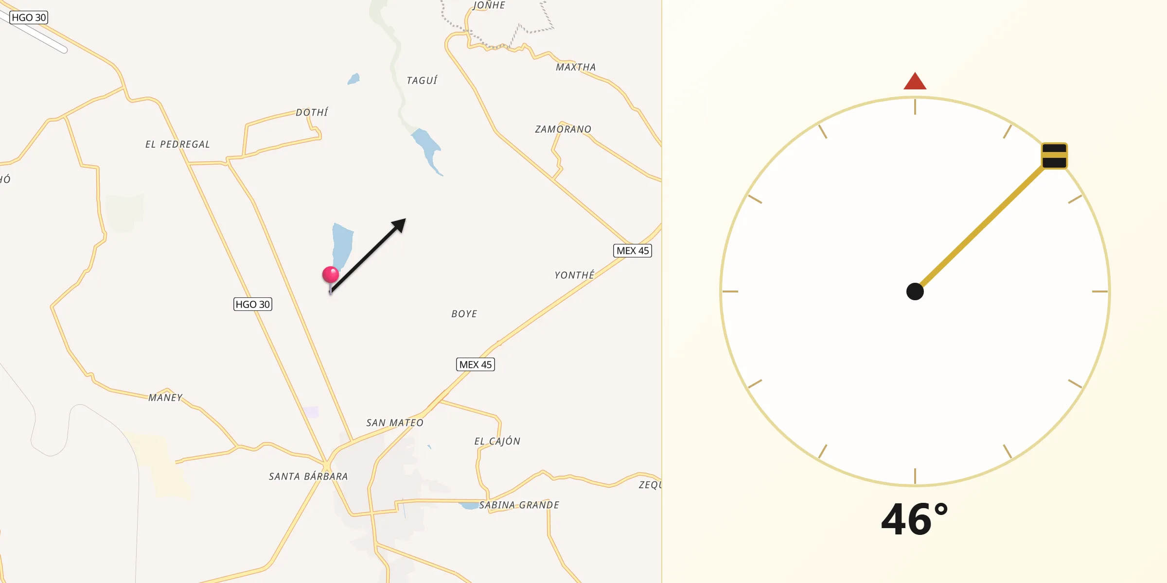 Dirección de la Qibla desde Mamithi