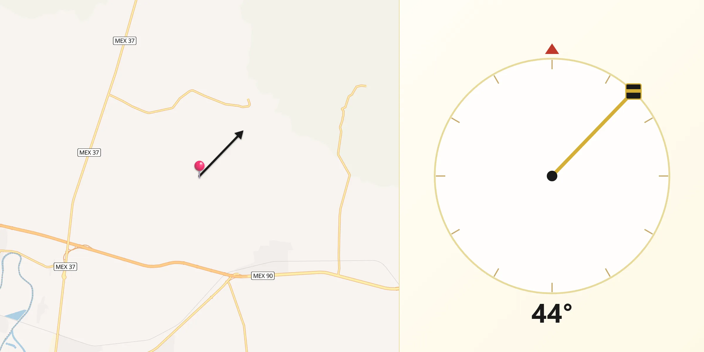 Dirección de la Qibla desde Los Ocotes
