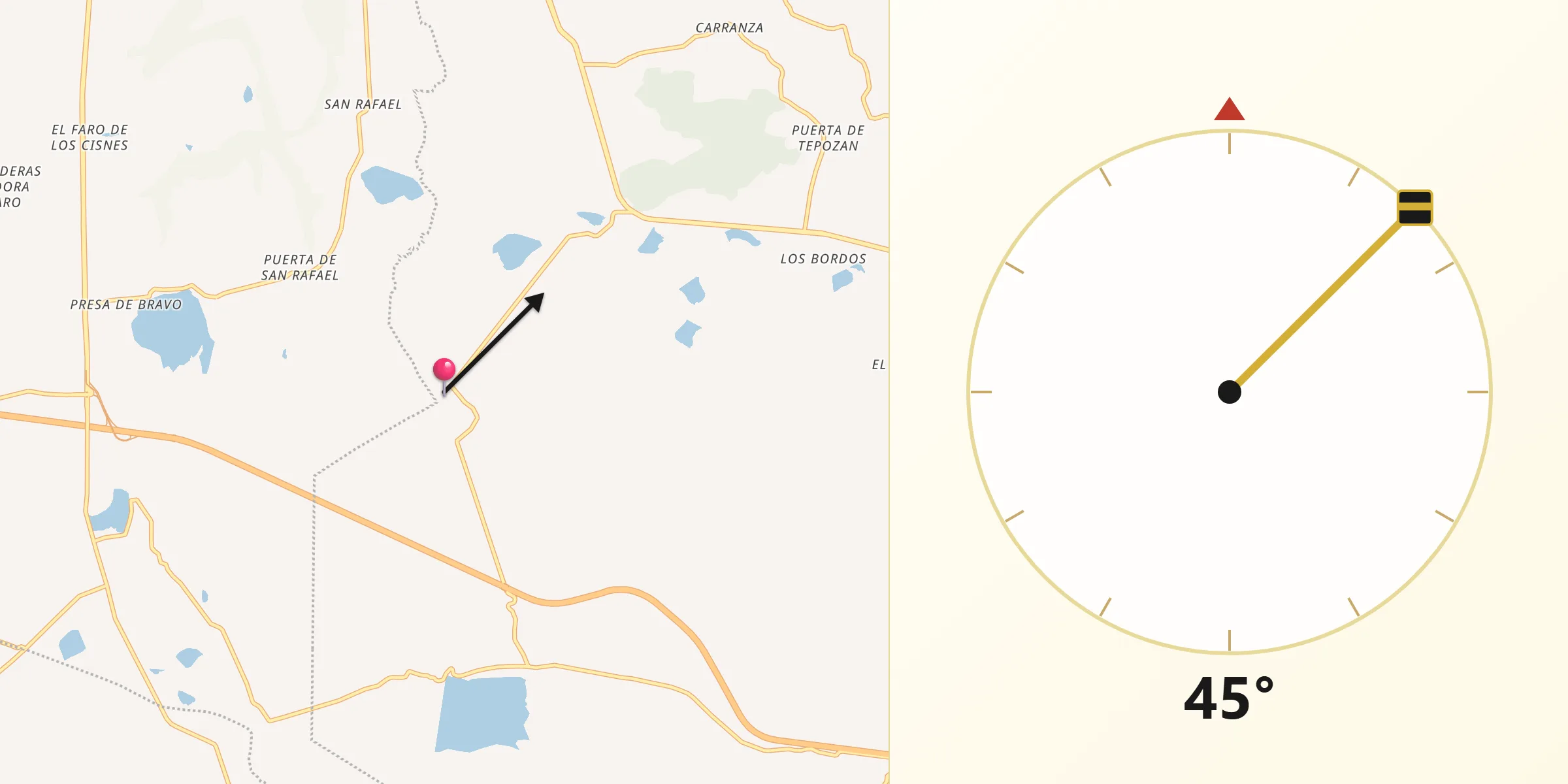 Dirección de la Qibla desde Las Taponas