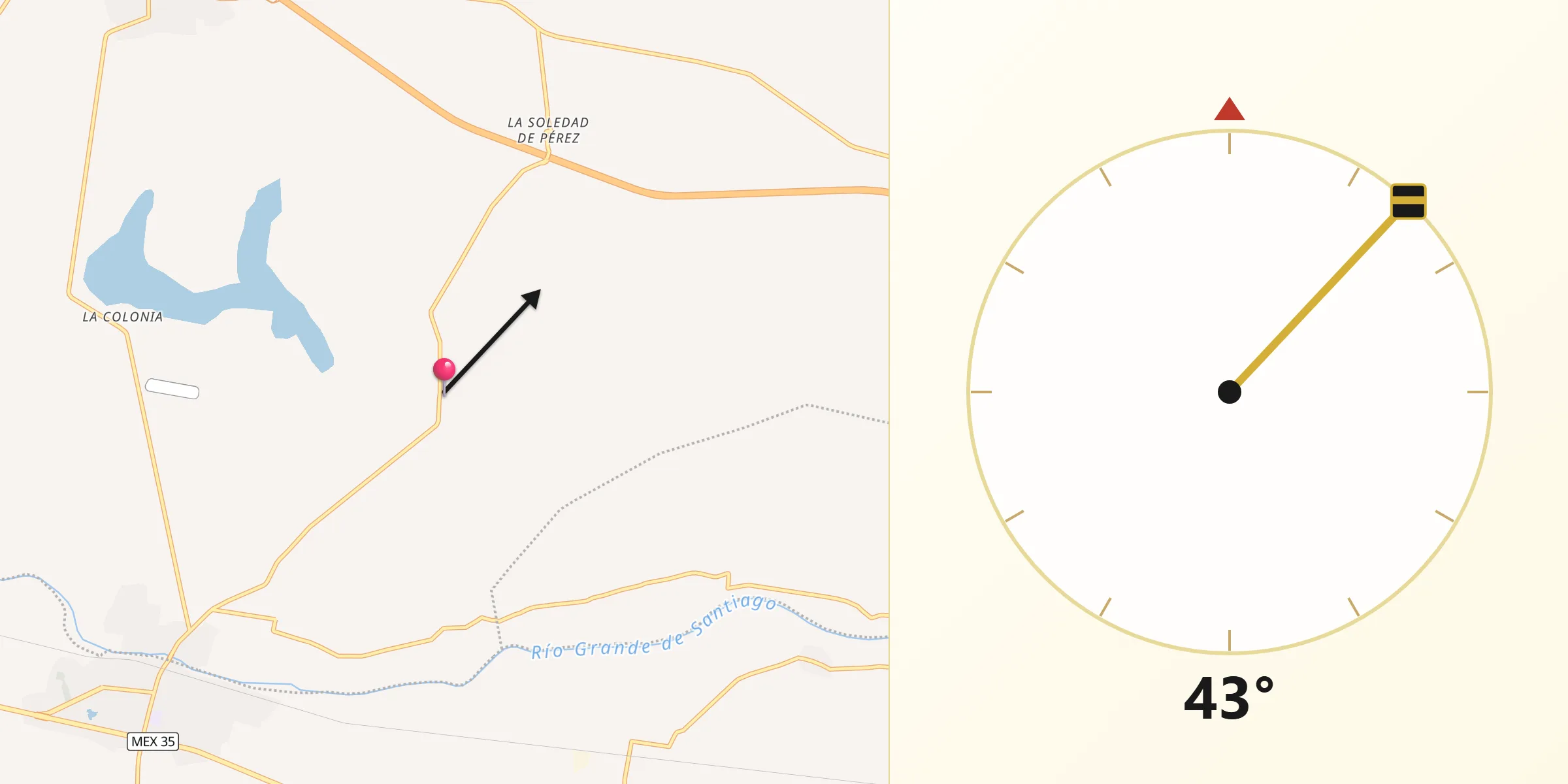 Dirección de la Qibla desde Ahuatlán